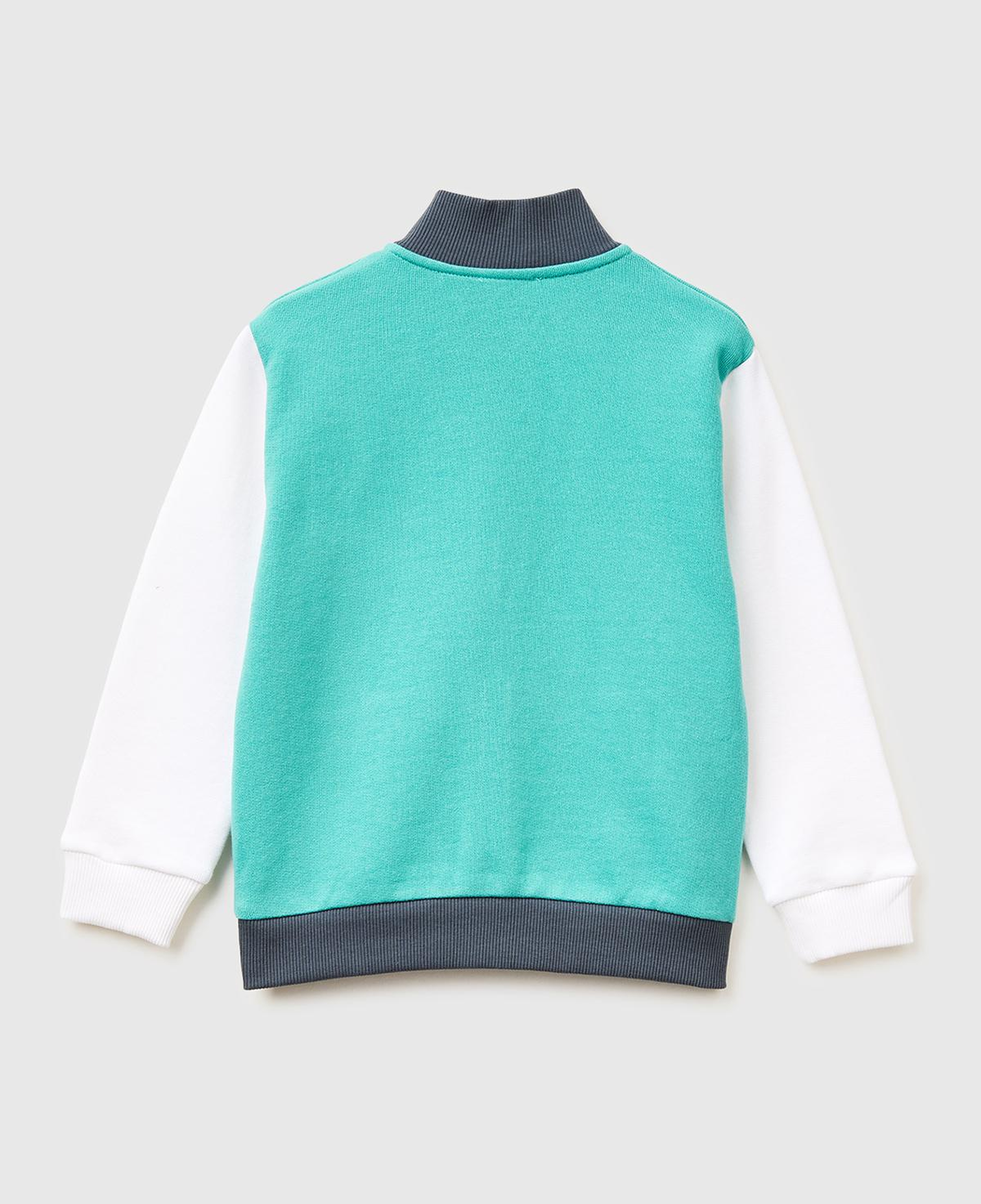 Erkek Çocuk Turkuaz Mix Logo Baskılı Cepli Fermuarlı Dik Yaka Sweatshirt
