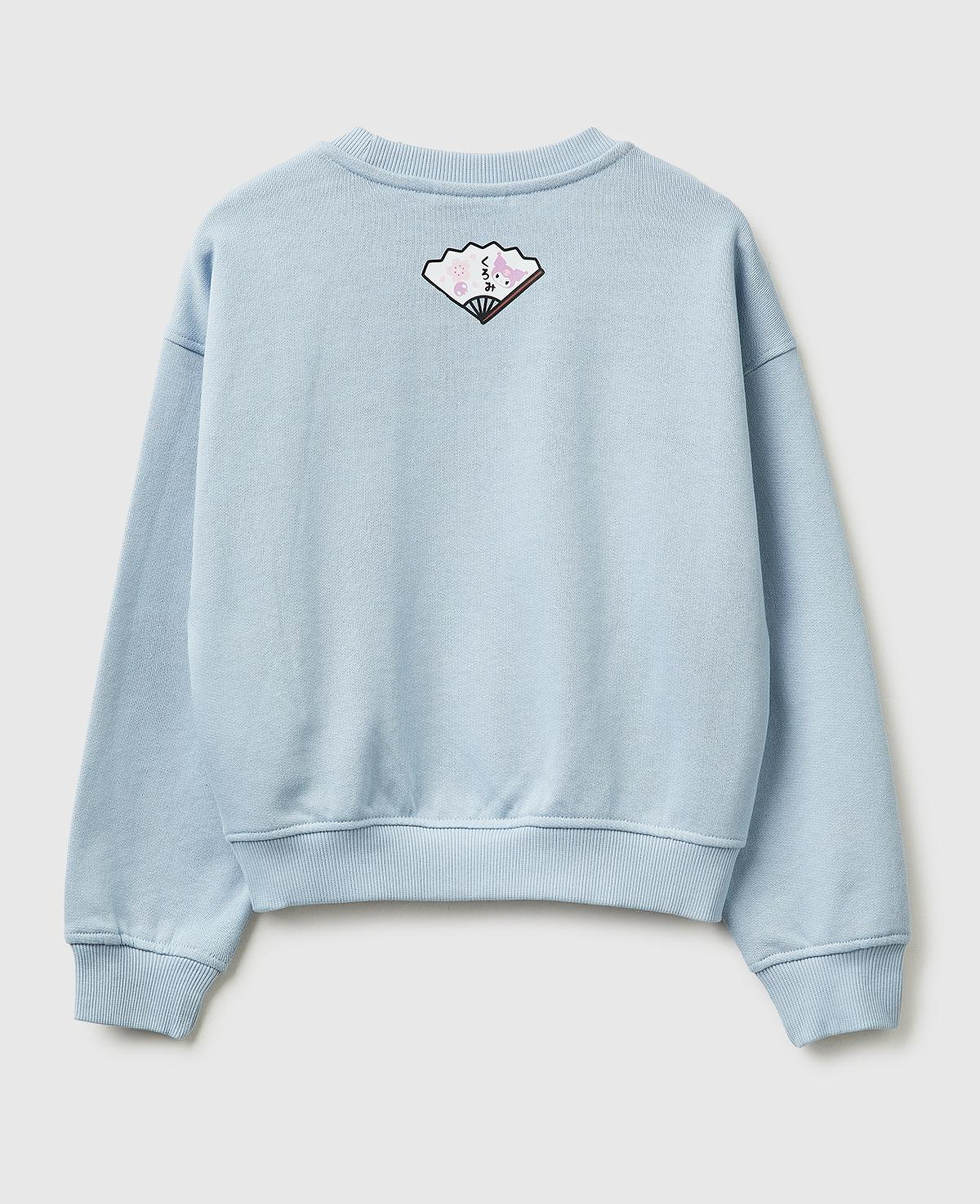 Kız Çocuk Buz Mavisi Önü ve Arkası Baskılı Etek Ucu Logolu Bisiklet Yaka Sweatshirt