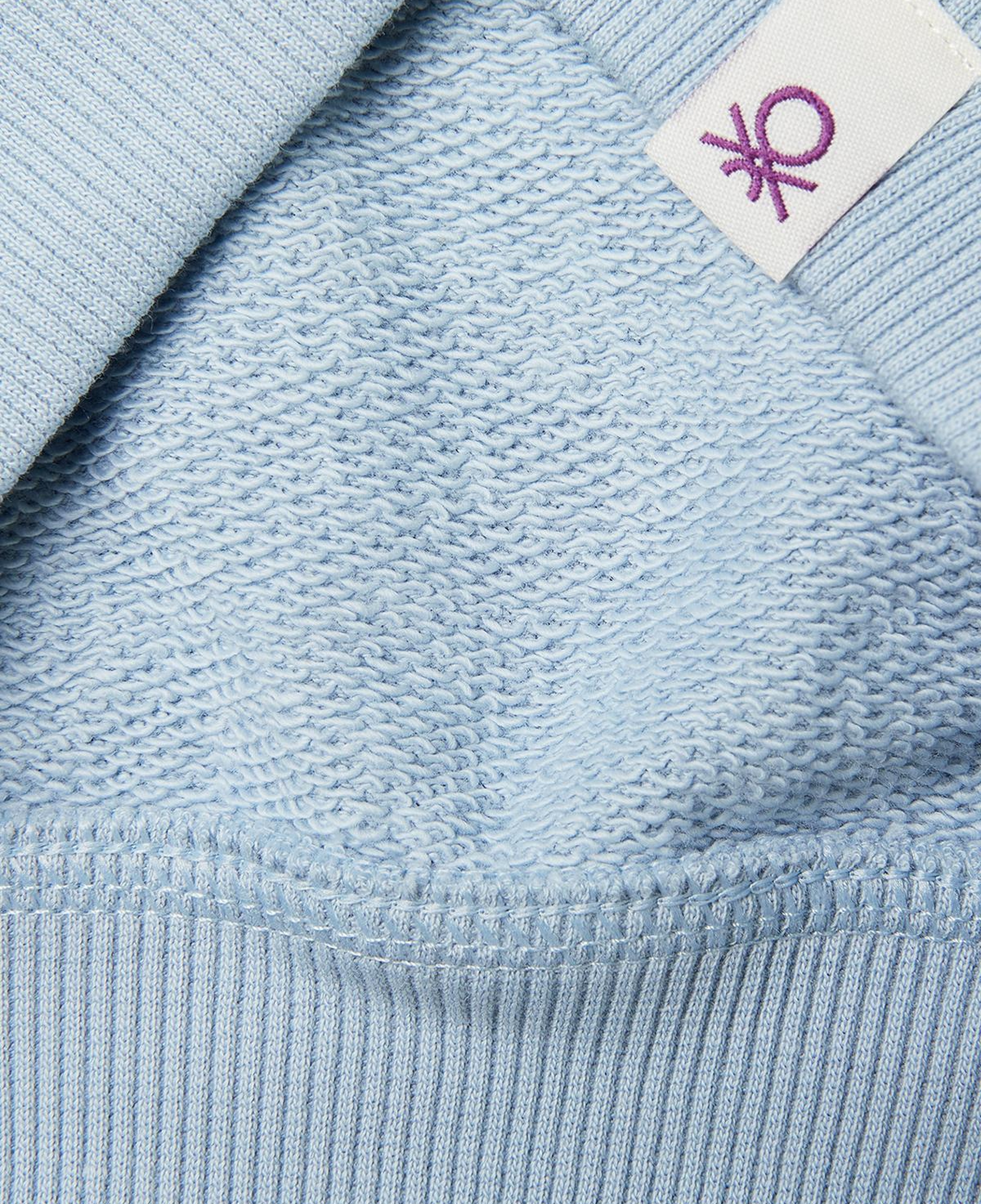 Kız Çocuk Buz Mavisi Önü ve Arkası Baskılı Etek Ucu Logolu Bisiklet Yaka Sweatshirt