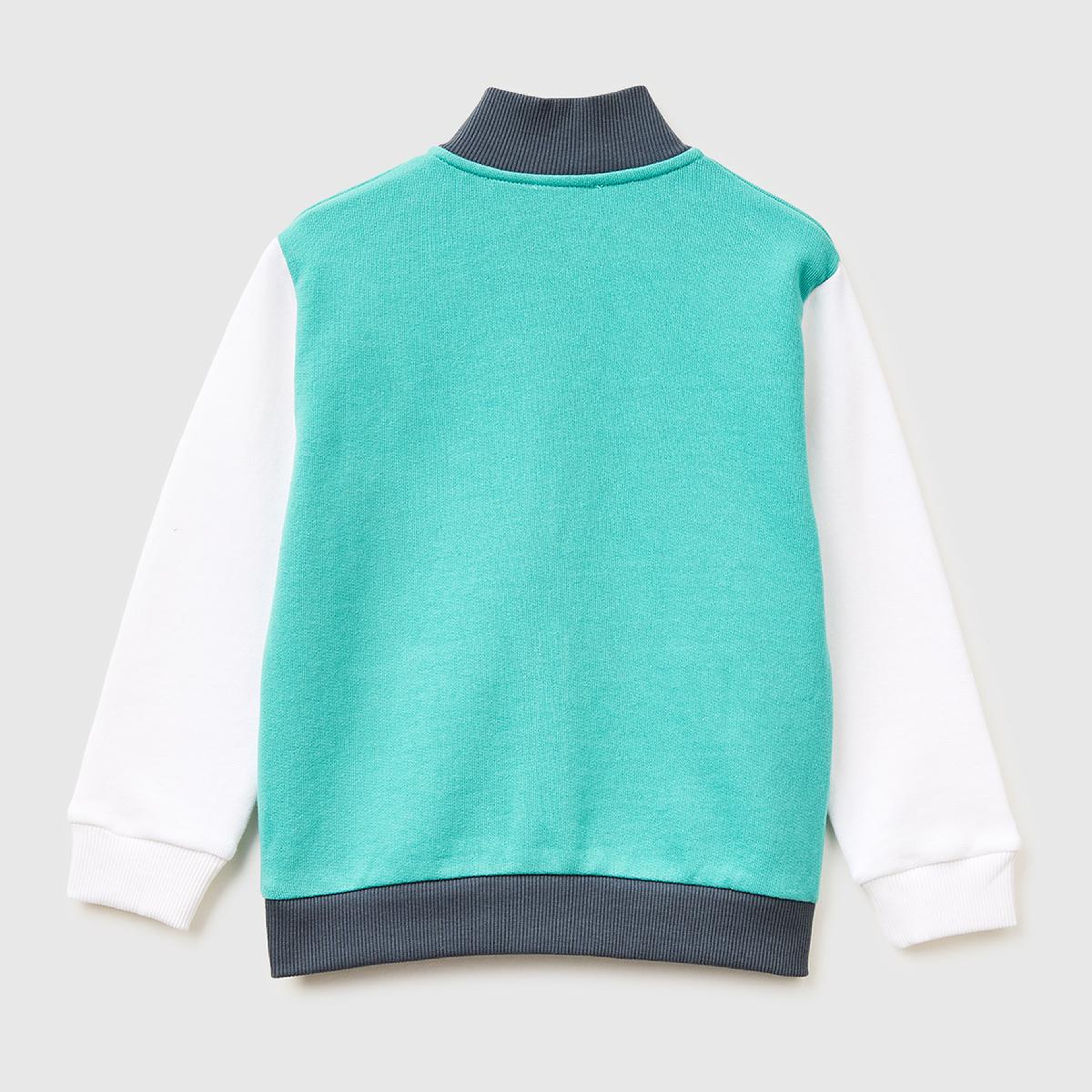 Erkek Çocuk Turkuaz Mix Logo Baskılı Cepli Fermuarlı Dik Yaka Sweatshirt