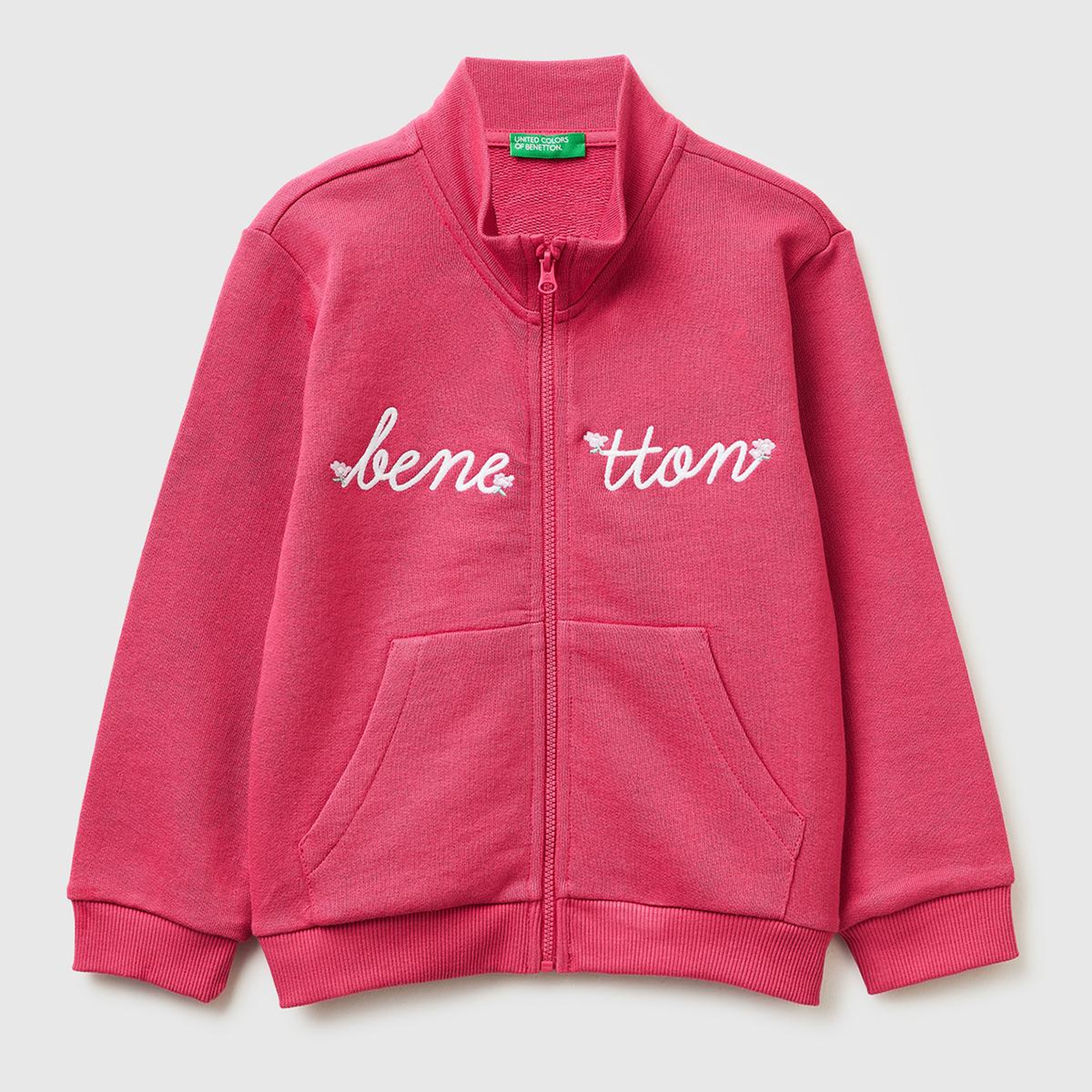 Kız Çocuk Koyu Pembe Simli Grafik Baskılı Logolu Cepli Fermuarlı Sweatshirt