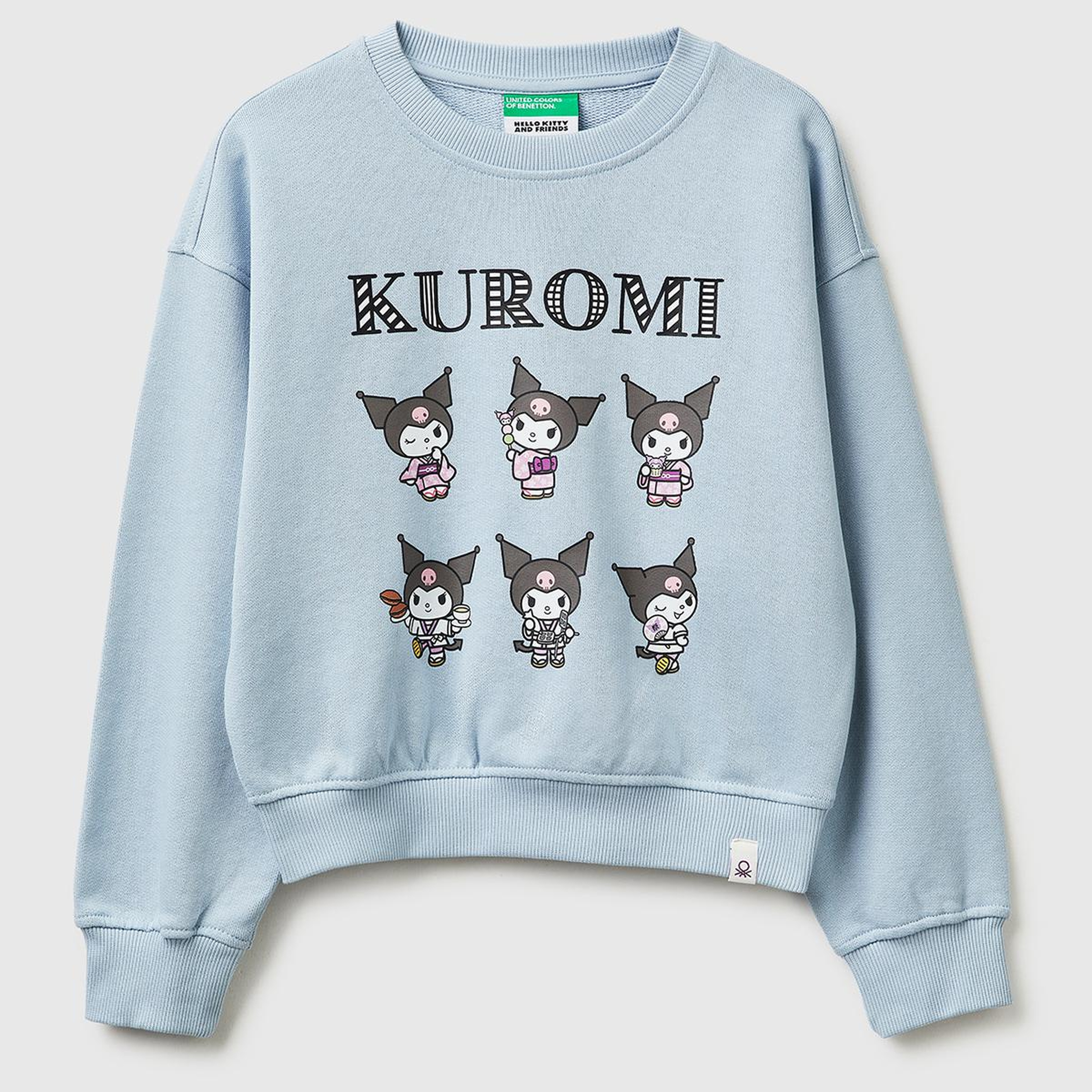 Kız Çocuk Buz Mavisi Önü ve Arkası Baskılı Etek Ucu Logolu Bisiklet Yaka Sweatshirt