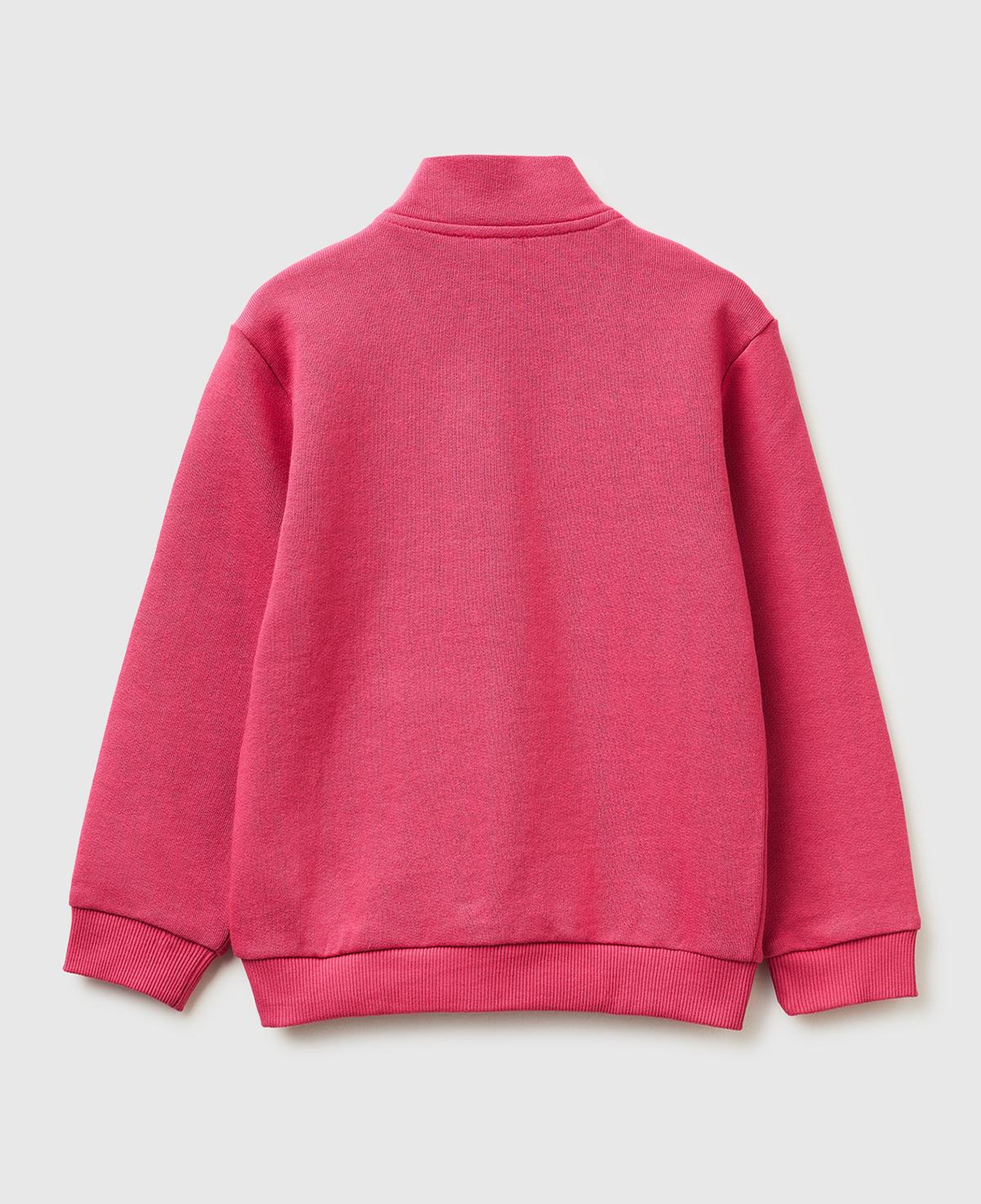 Kız Çocuk Koyu Pembe Simli Grafik Baskılı Logolu Cepli Fermuarlı Sweatshirt