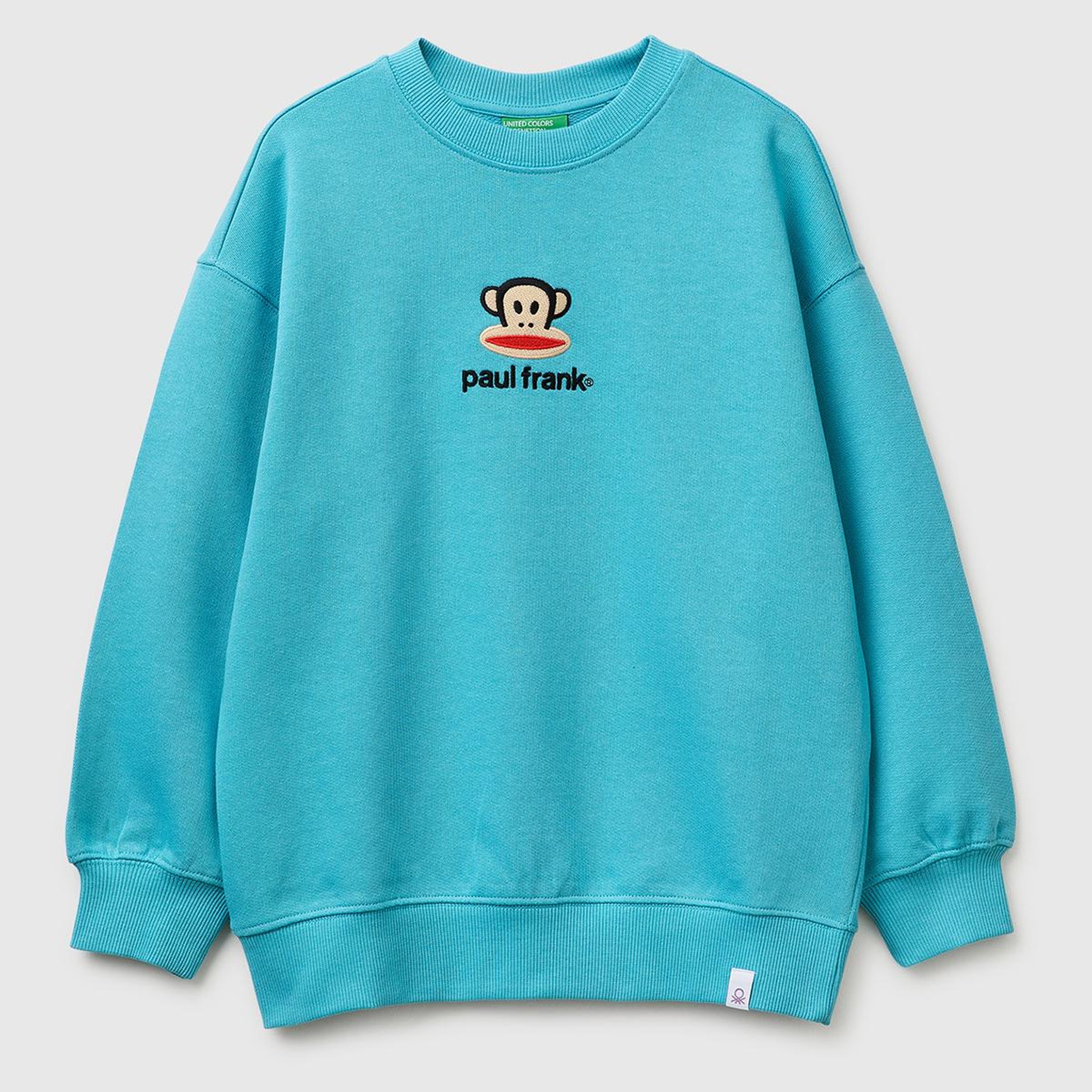 Erkek Çocuk Açık Mavi Önü ve Arkası Baskılı Etek Ucu Logolu Bisiklet Yaka Sweatshirt
