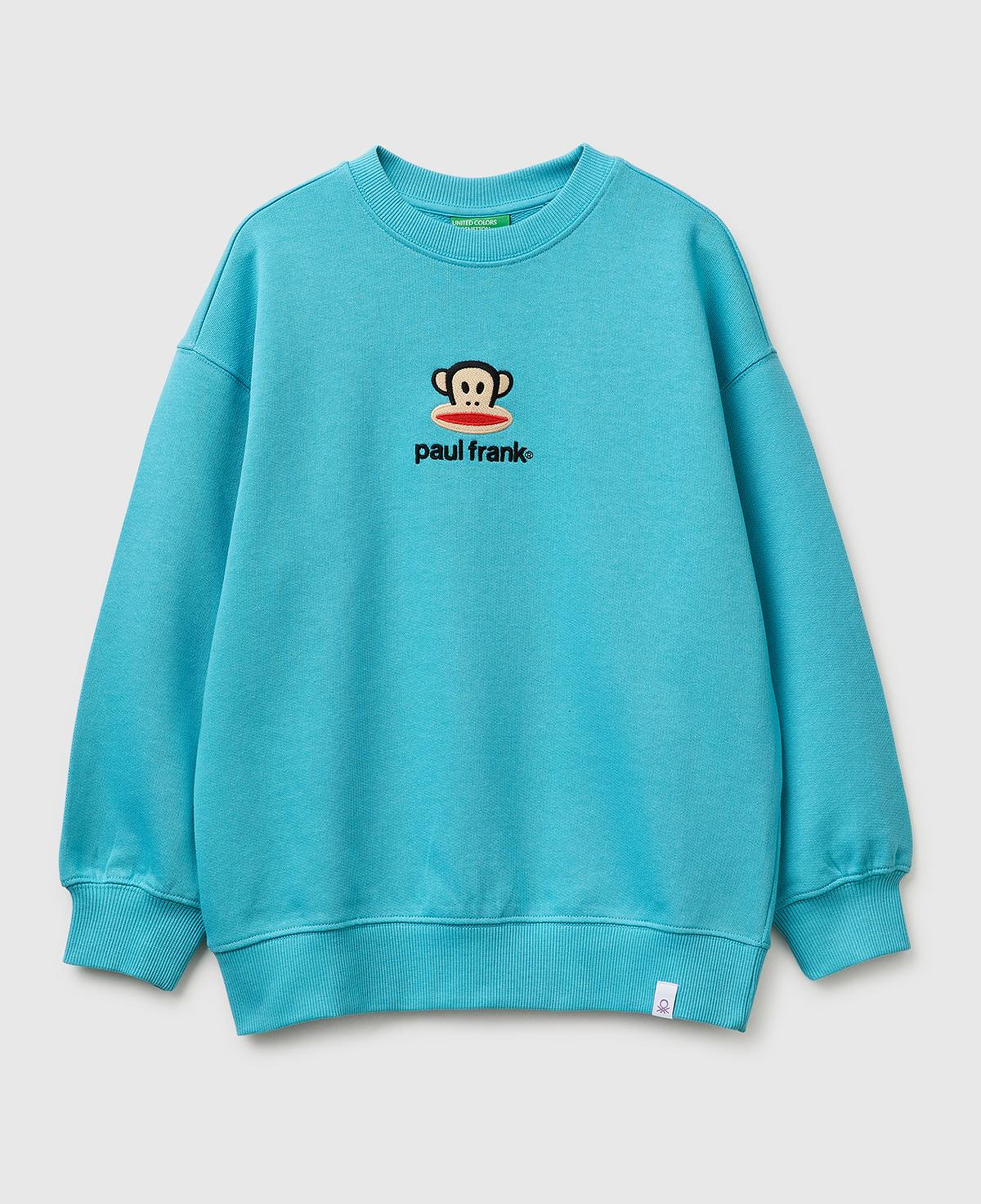 Erkek Çocuk Açık Mavi Önü ve Arkası Baskılı Etek Ucu Logolu Bisiklet Yaka Sweatshirt