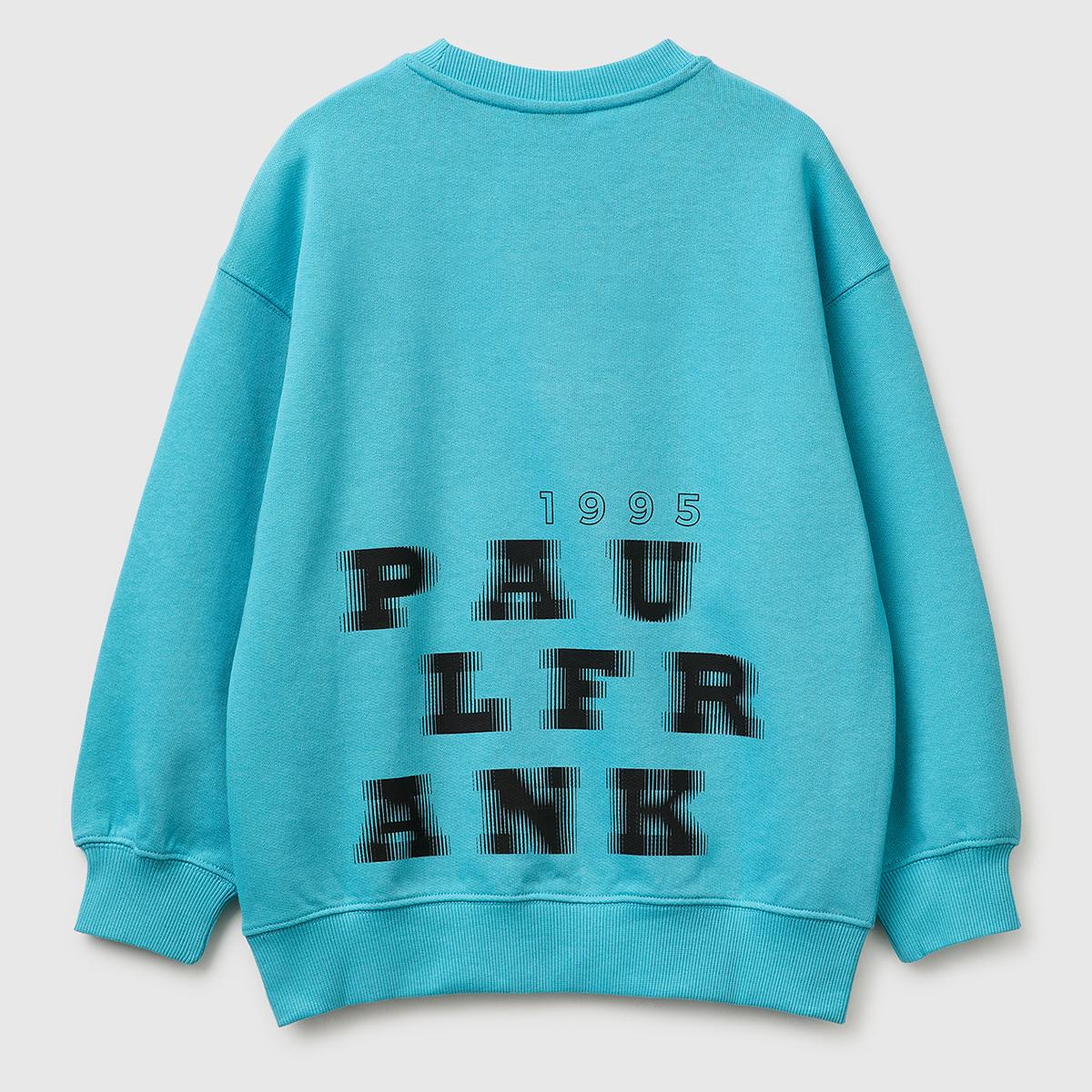 Erkek Çocuk Açık Mavi Önü ve Arkası Baskılı Etek Ucu Logolu Bisiklet Yaka Sweatshirt