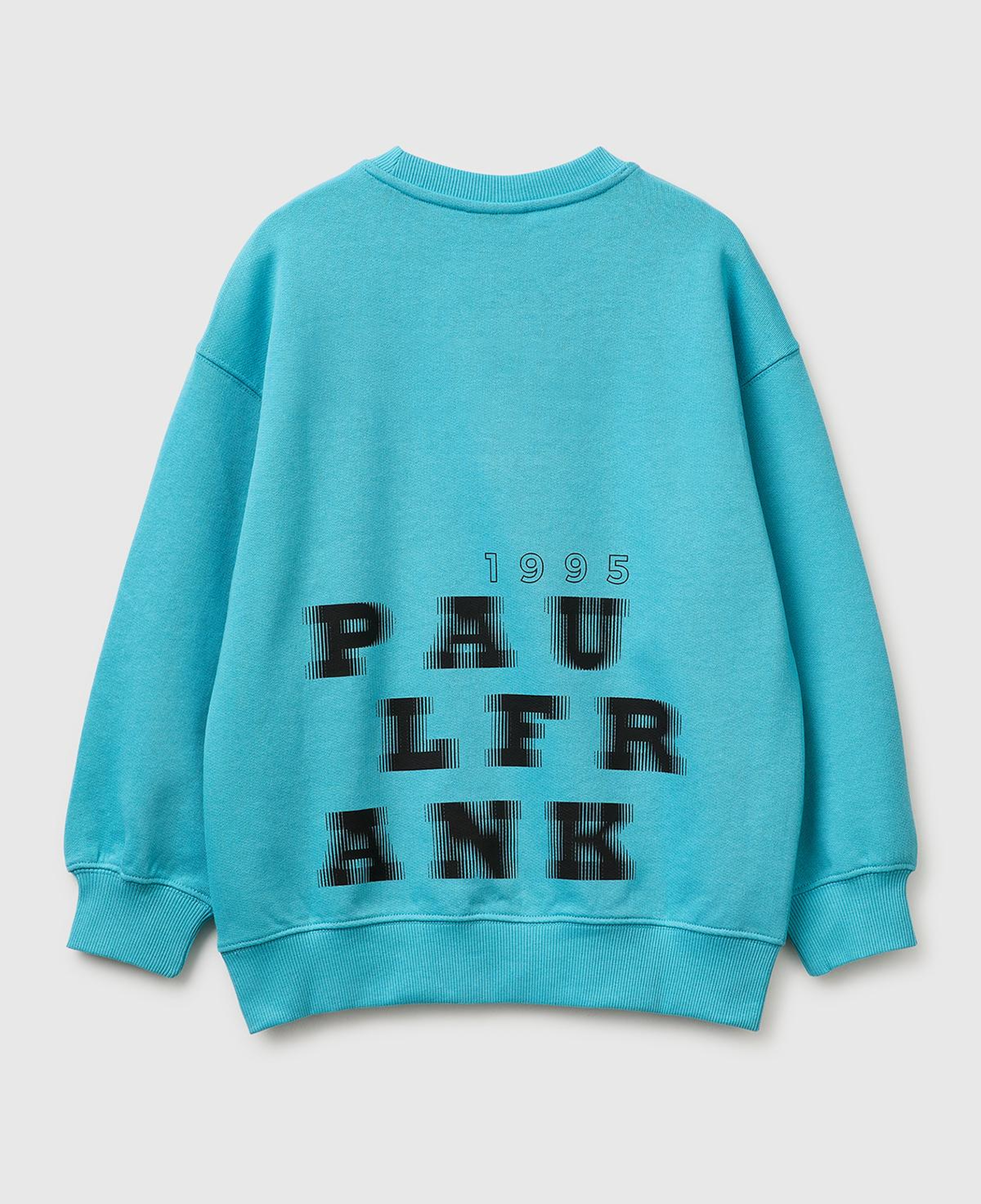 Erkek Çocuk Açık Mavi Önü ve Arkası Baskılı Etek Ucu Logolu Bisiklet Yaka Sweatshirt