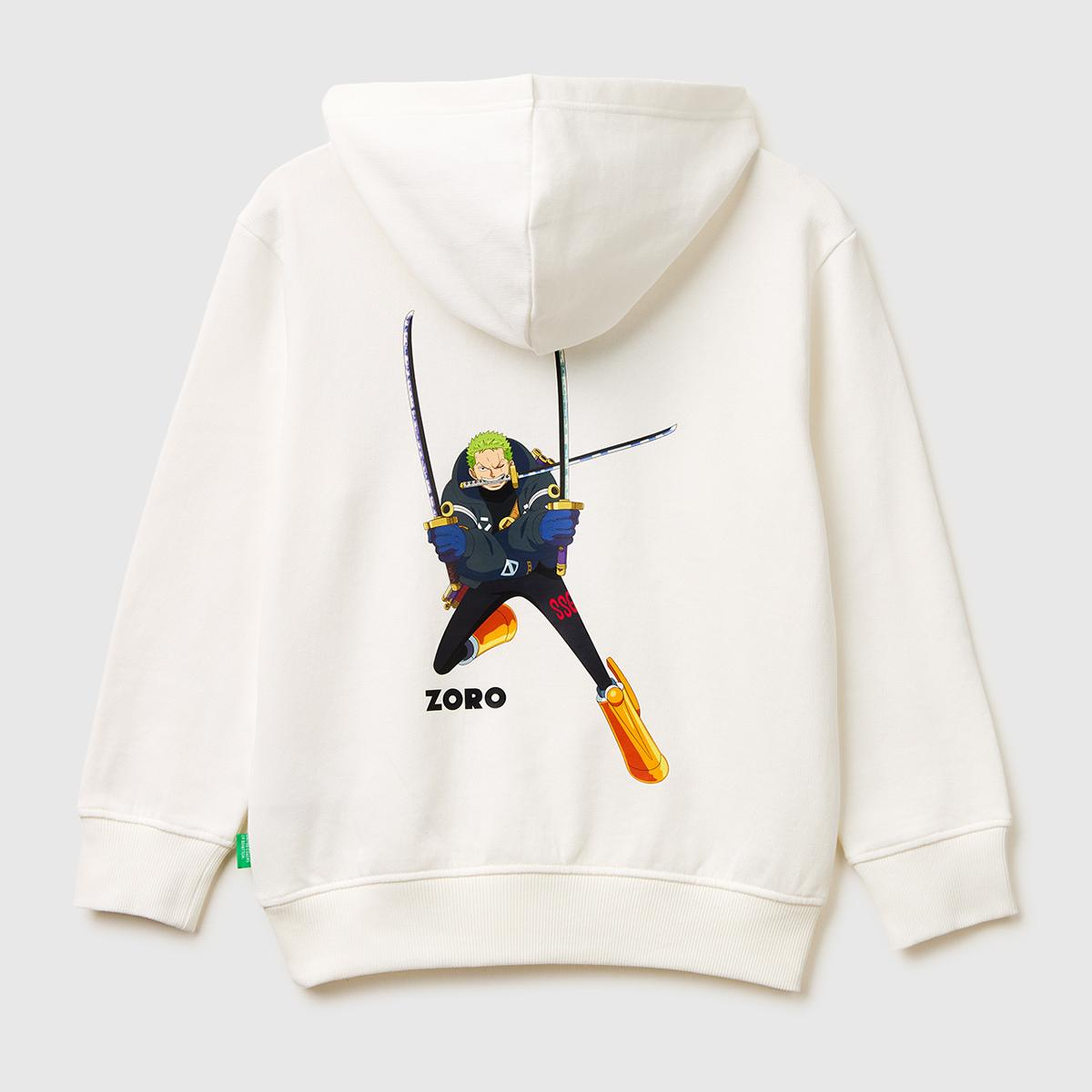 Erkek Çocuk Beyaz Önü ve Arkası One Piece Baskılı Kapüşonlu Sweatshirt