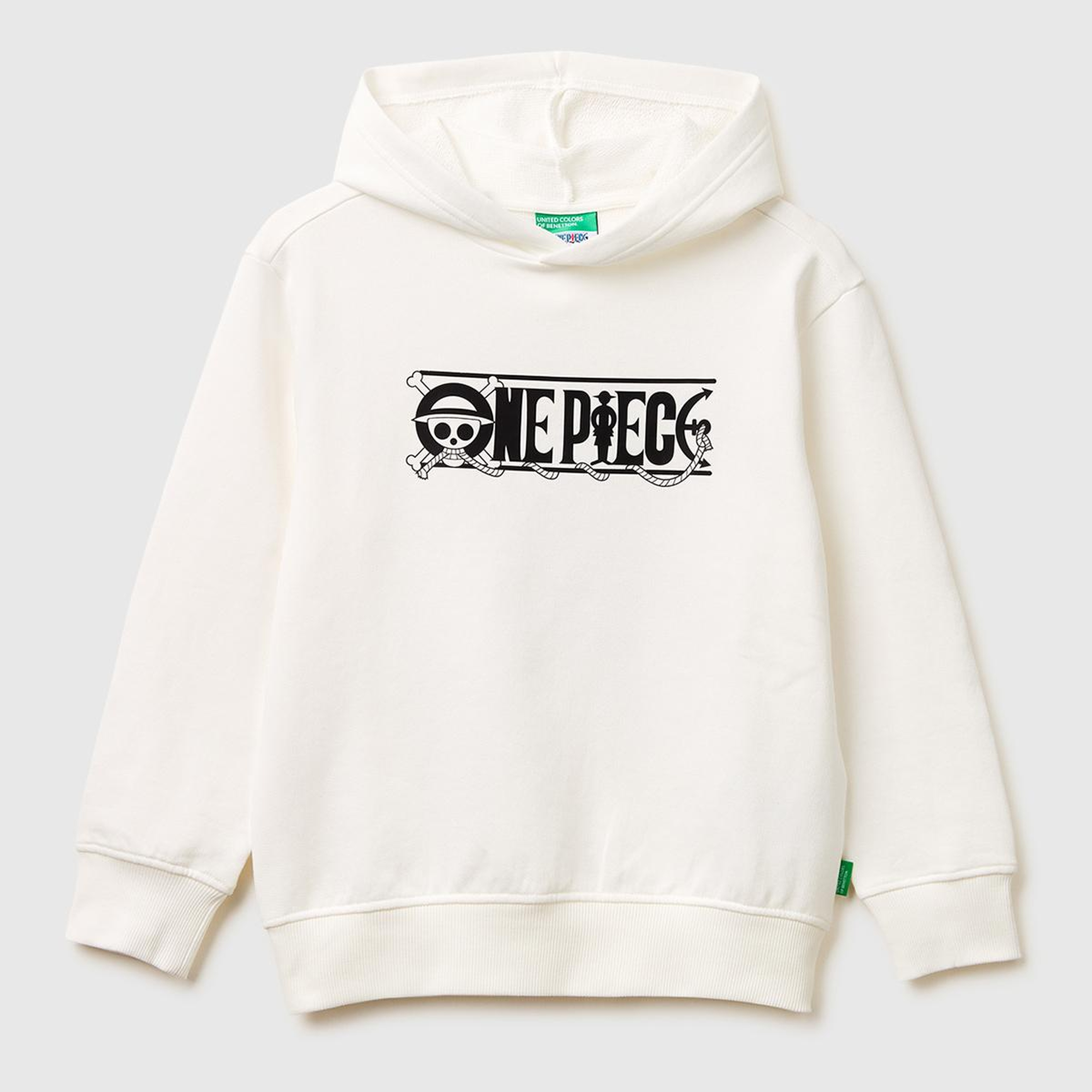Erkek Çocuk Beyaz Önü ve Arkası One Piece Baskılı Kapüşonlu Sweatshirt