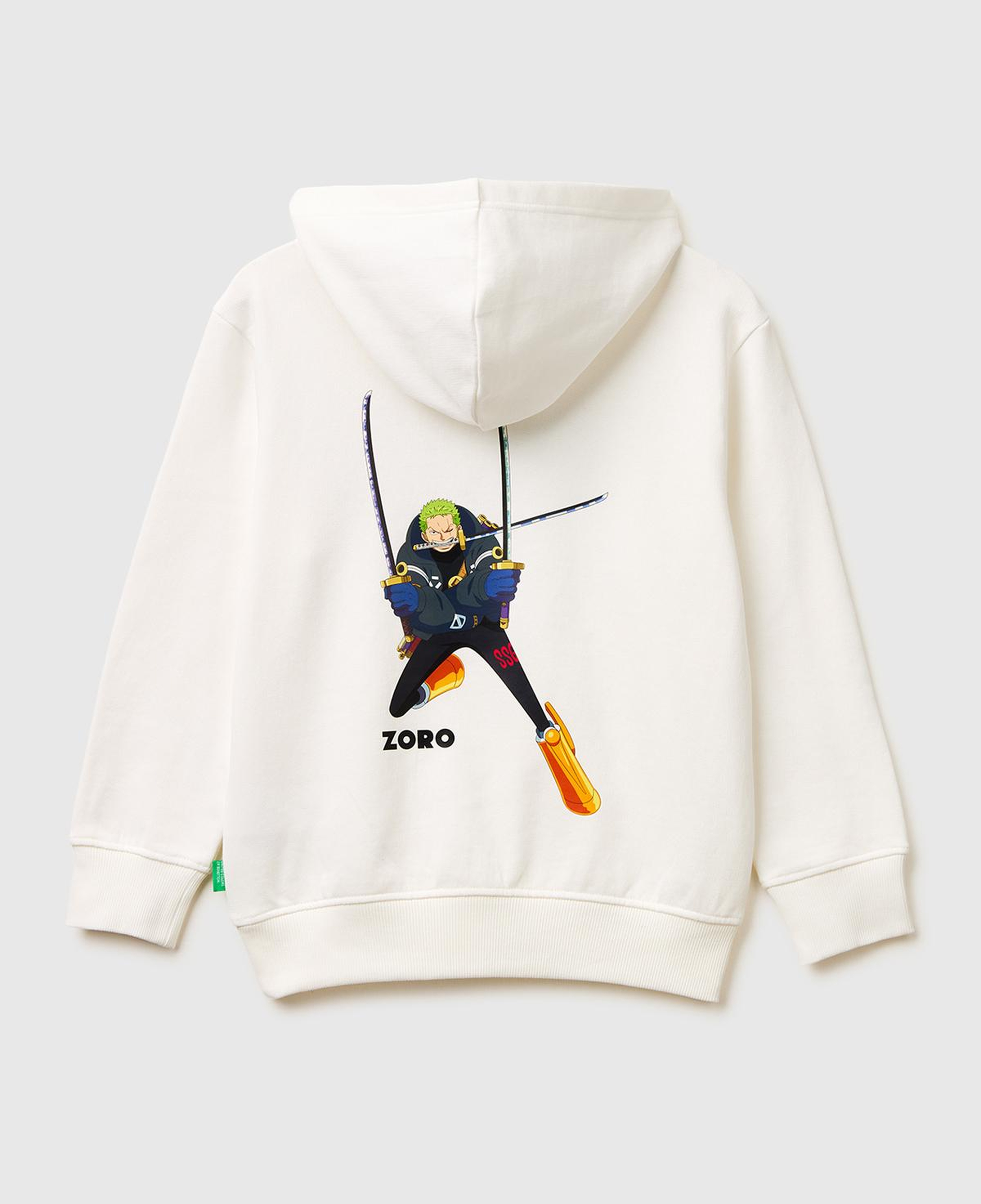 Erkek Çocuk Beyaz Önü ve Arkası One Piece Baskılı Kapüşonlu Sweatshirt