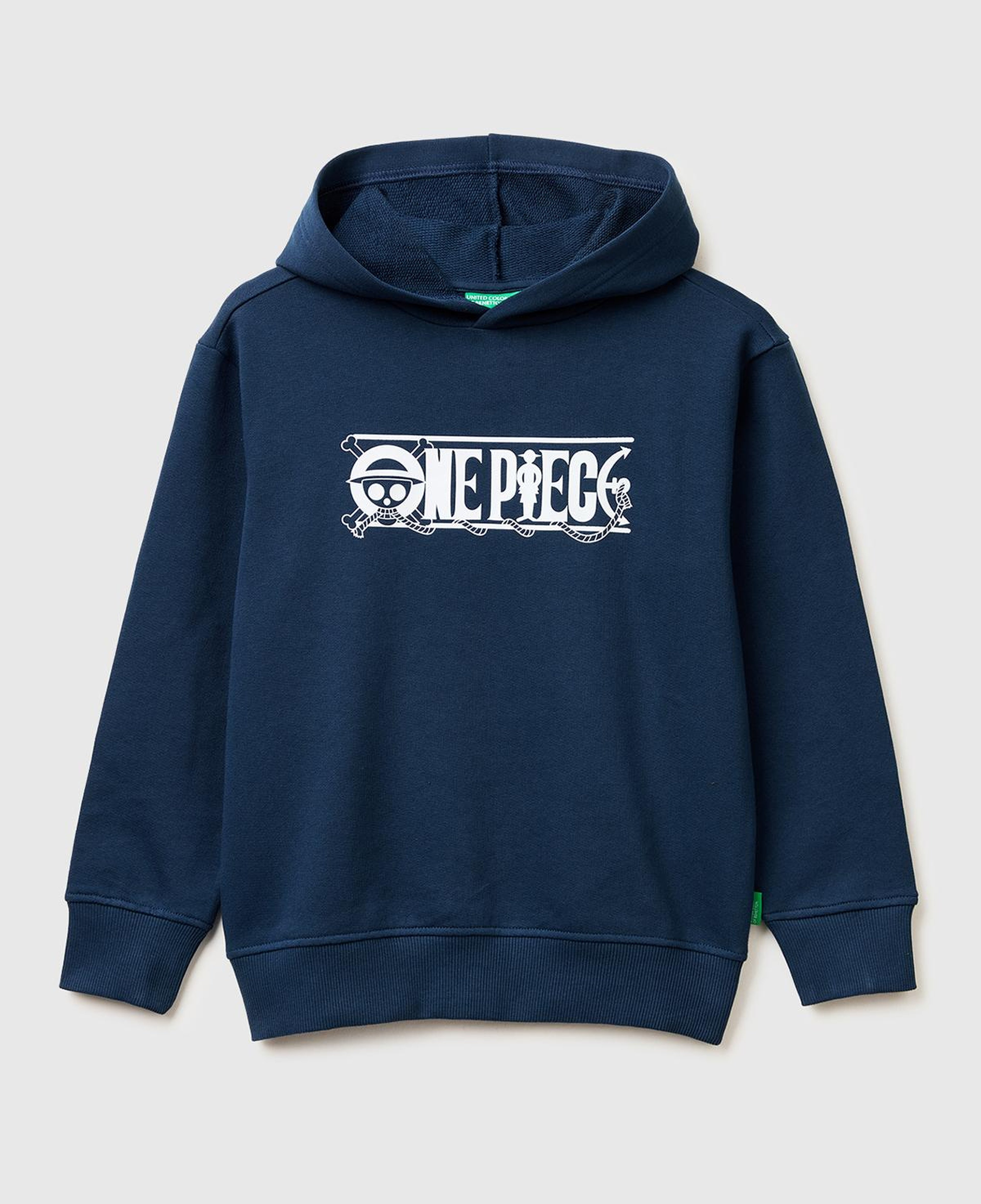 Erkek Çocuk Koyu Lacivert Önü ve Arkası One Piece Baskılı Kapüşonlu Sweatshirt