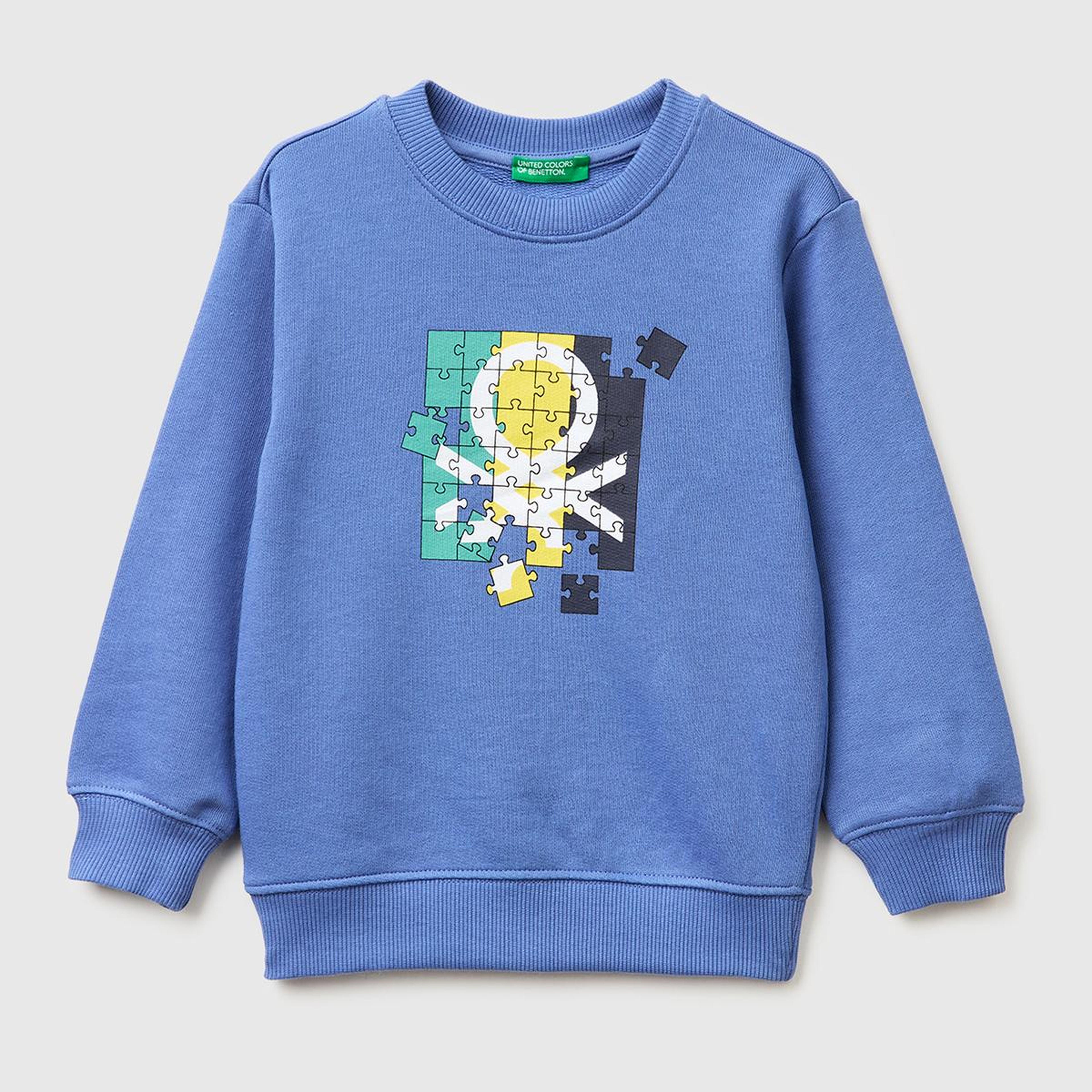 Erkek Çocuk Havacı Mavi Önü Logo Baskılı Yuvarlak Yaka Sweatshirt