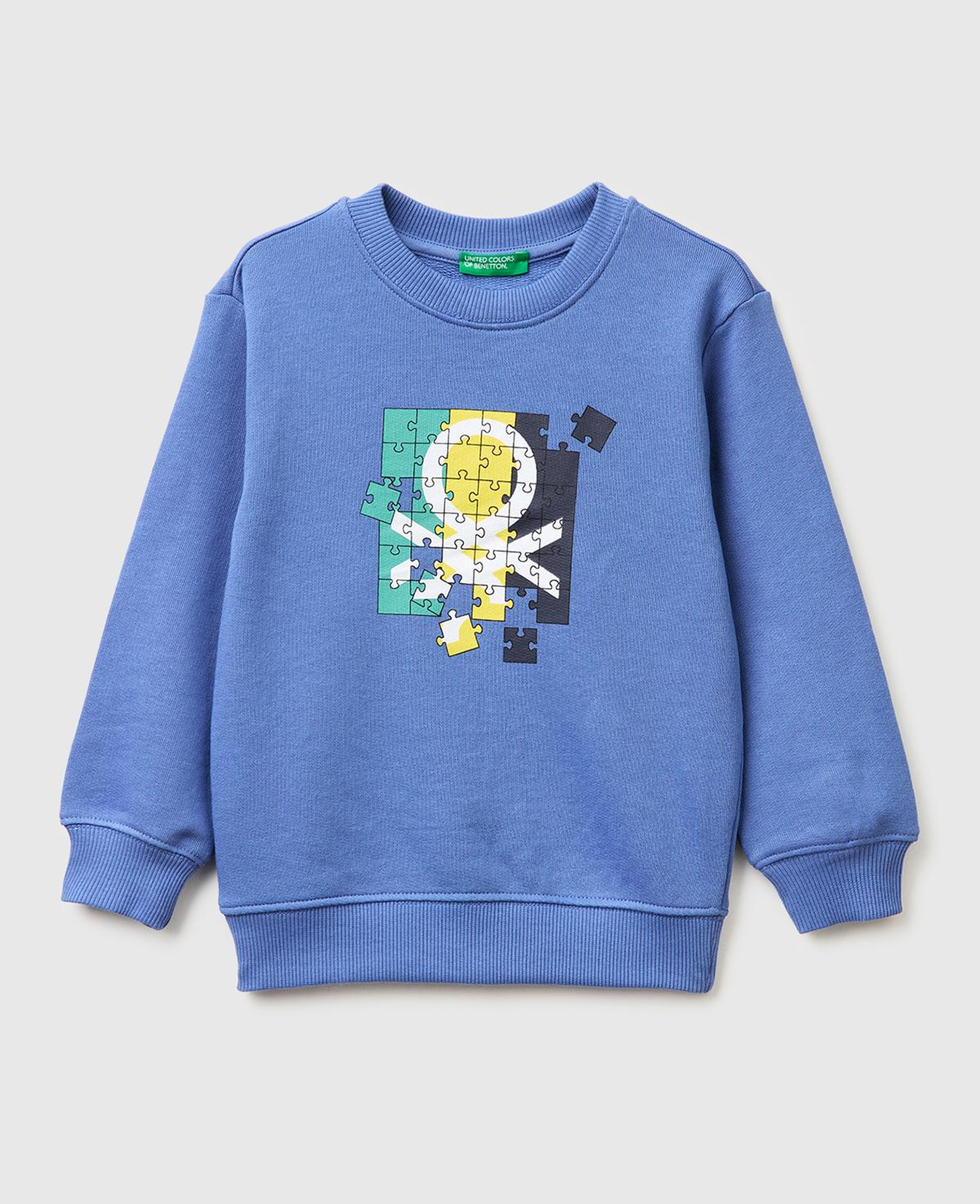 Erkek Çocuk Havacı Mavi Önü Logo Baskılı Yuvarlak Yaka Sweatshirt