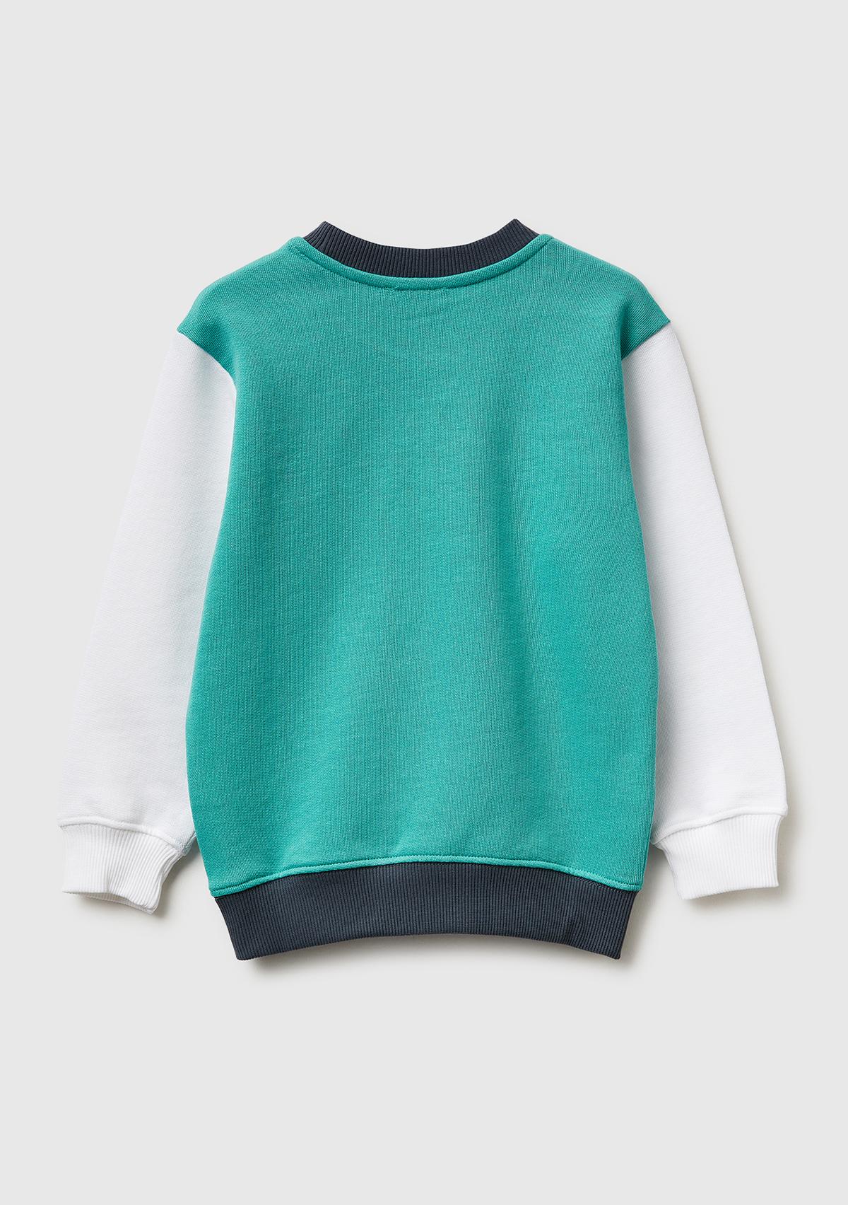 Erkek Çocuk Turkuaz Mix Önü Logo Baskılı Yuvarlak Yaka Sweatshirt