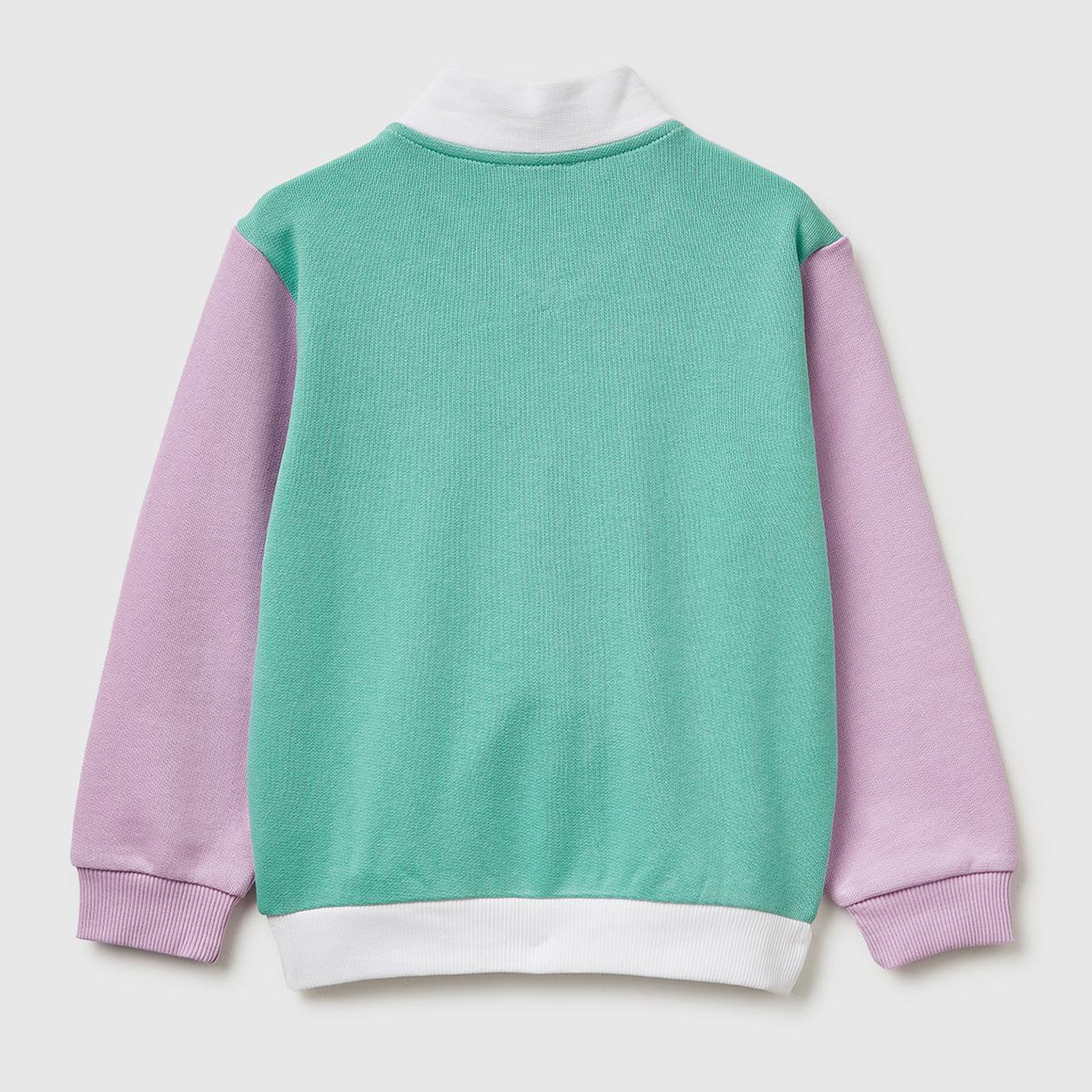 Kız Çocuk Beyaz Mix Simli Grafik Baskılı Logolu Cepli Fermuarlı Sweatshirt