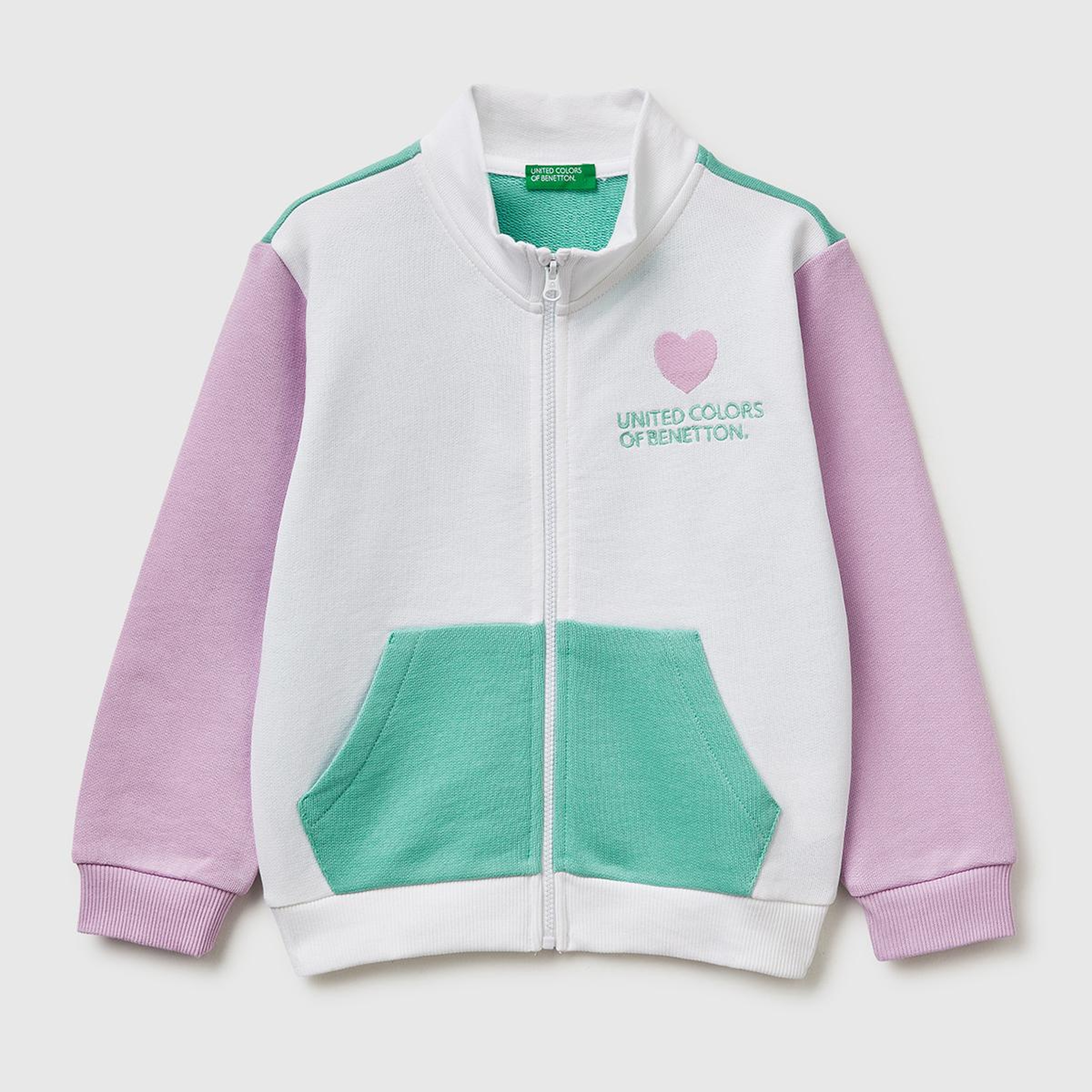 Kız Çocuk Beyaz Mix Simli Grafik Baskılı Logolu Cepli Fermuarlı Sweatshirt
