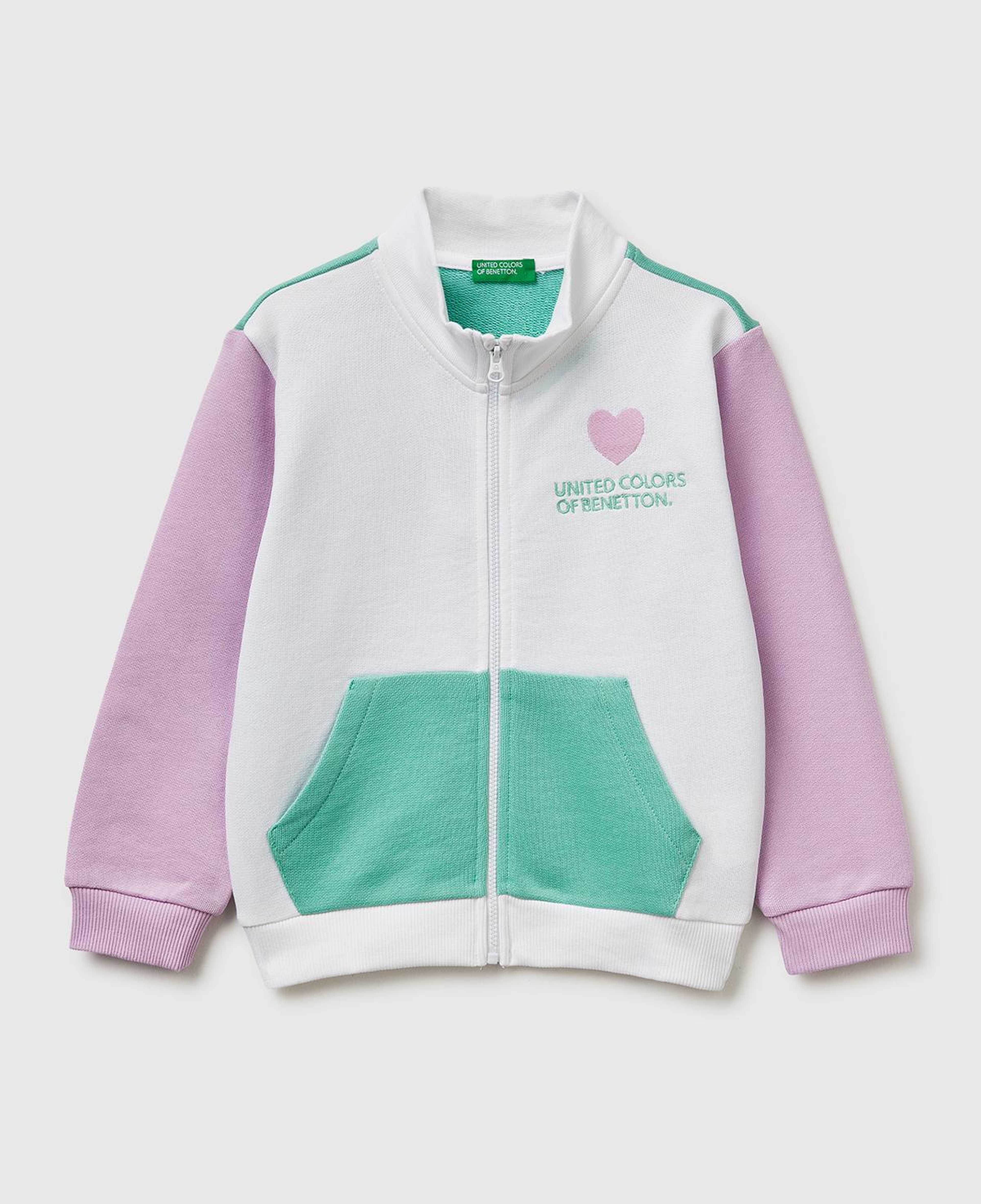 Kız Çocuk Beyaz Mix Simli Grafik Baskılı Logolu Cepli Fermuarlı Sweatshirt