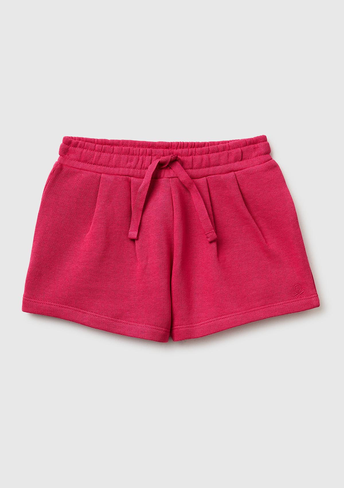 Kız Çocuk Koyu Pembe Logo İşlemeli Beli İpli Şort