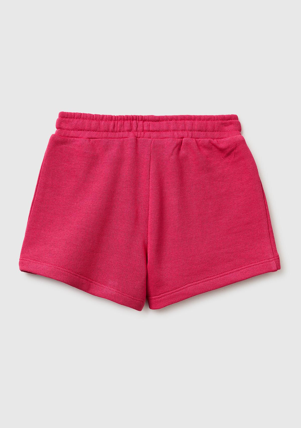 Kız Çocuk Koyu Pembe Logo İşlemeli Beli İpli Şort