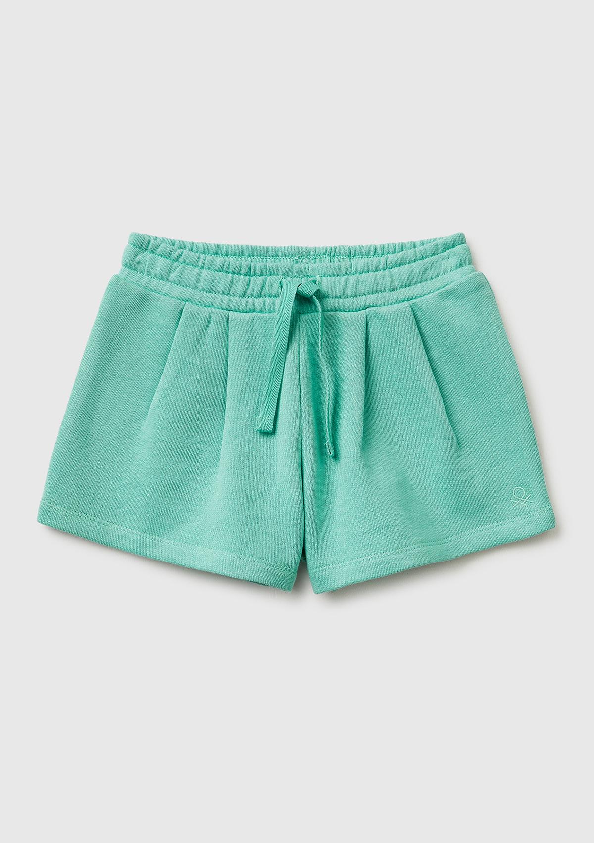 Kız Çocuk Mint Logo İşlemeli Beli İpli Şort