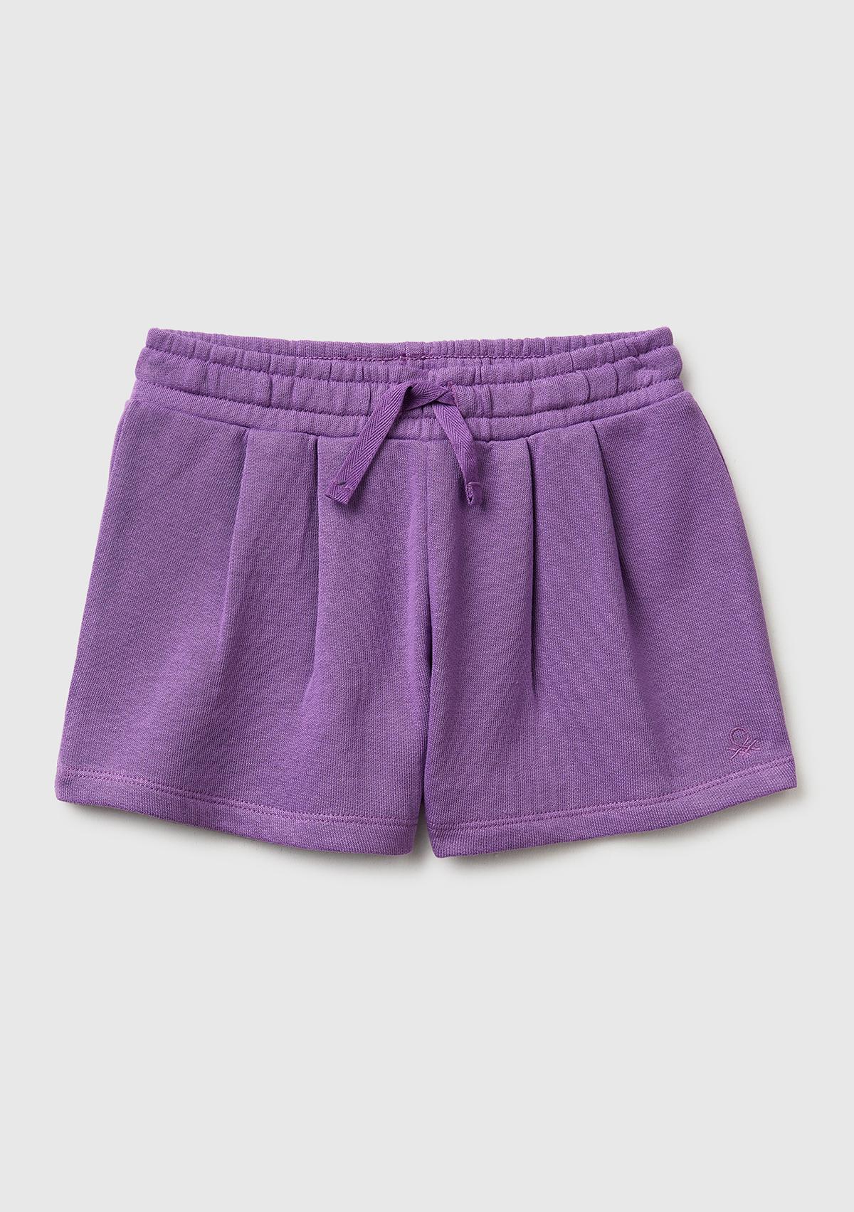 Kız Çocuk Mor Logo İşlemeli Beli İpli Şort