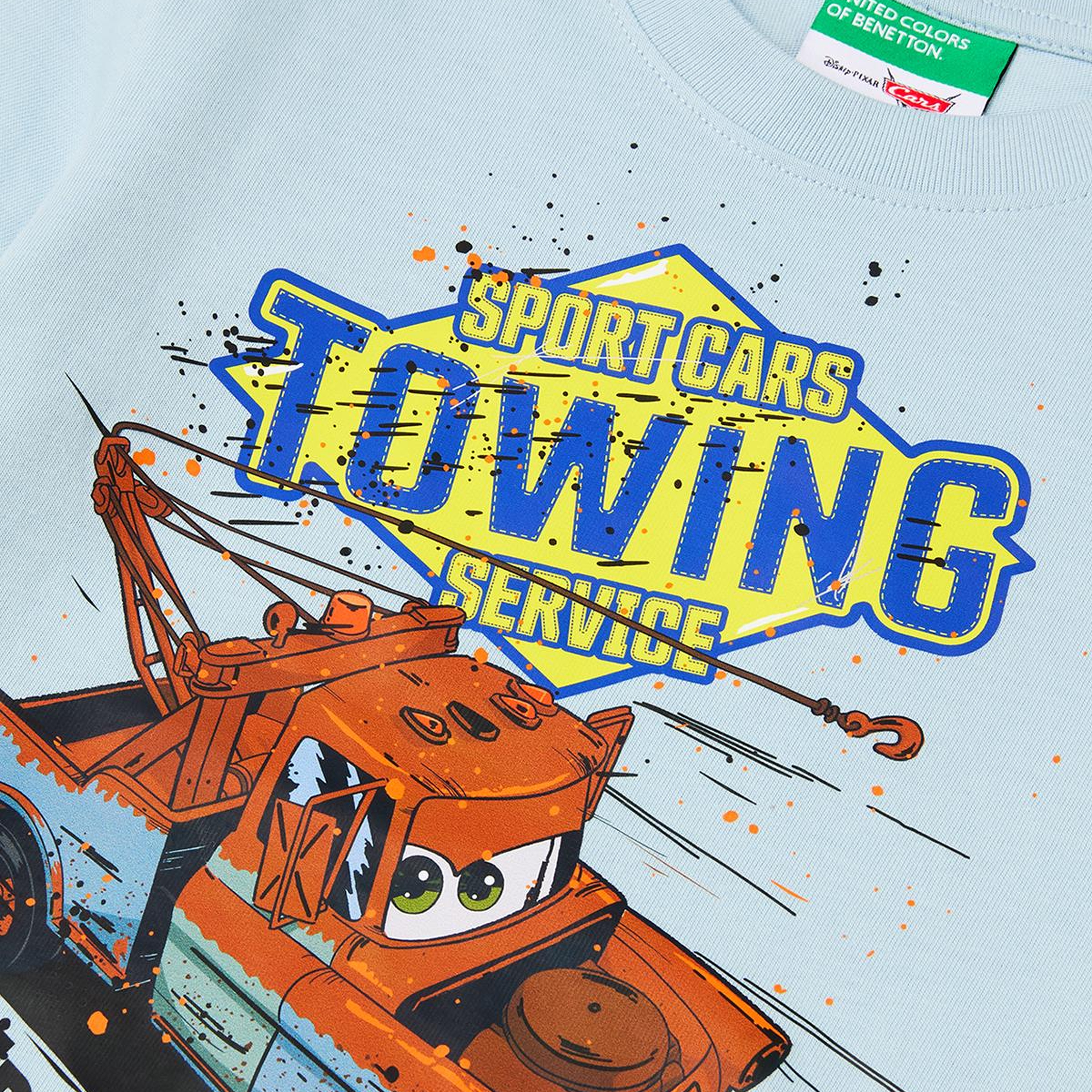 Erkek Çocuk Buz Mavisi Çok Renkli Baskılı Etek Ucu Logolu Bisiklat Yaka T-Shirt