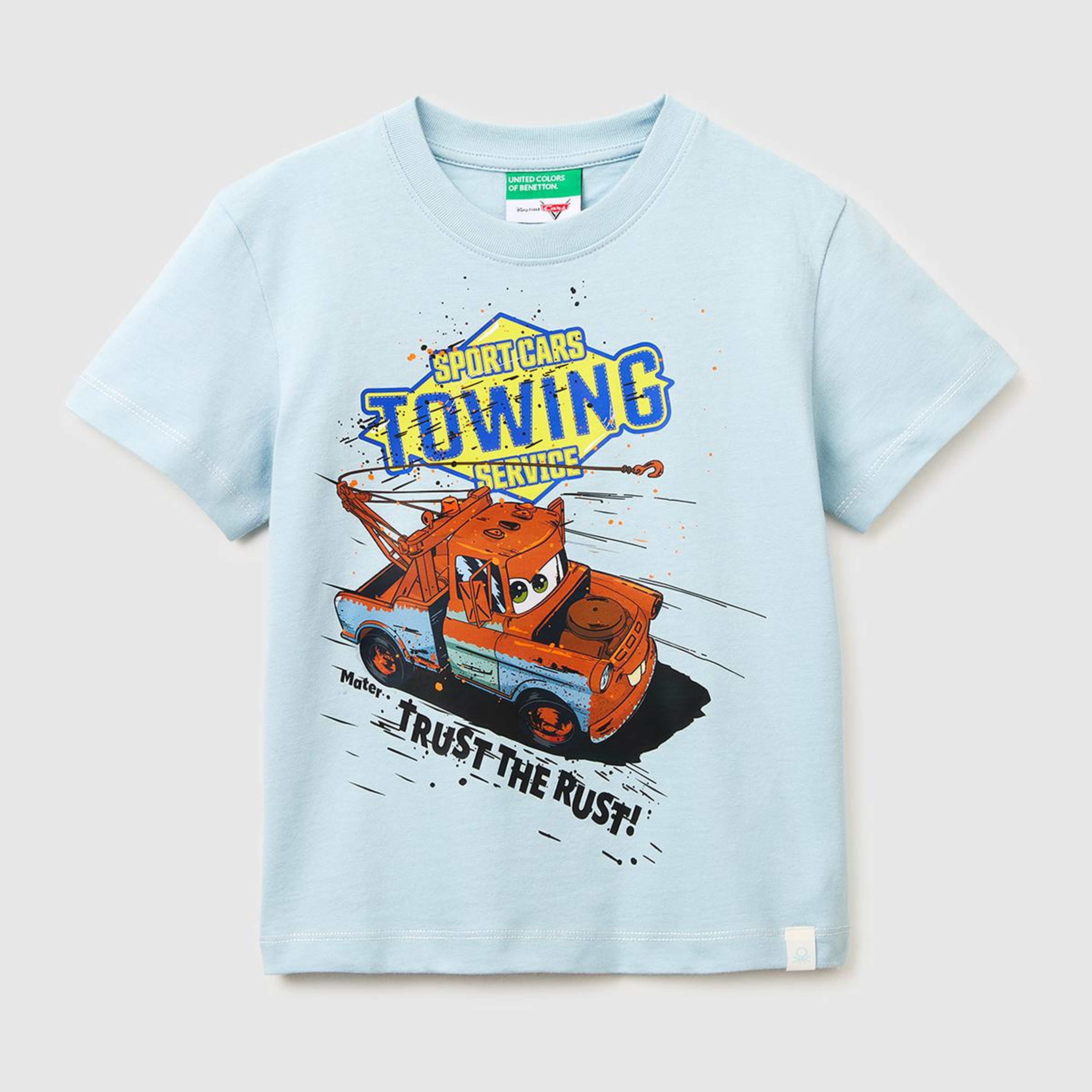 Erkek Çocuk Buz Mavisi Çok Renkli Baskılı Etek Ucu Logolu Bisiklat Yaka T-Shirt