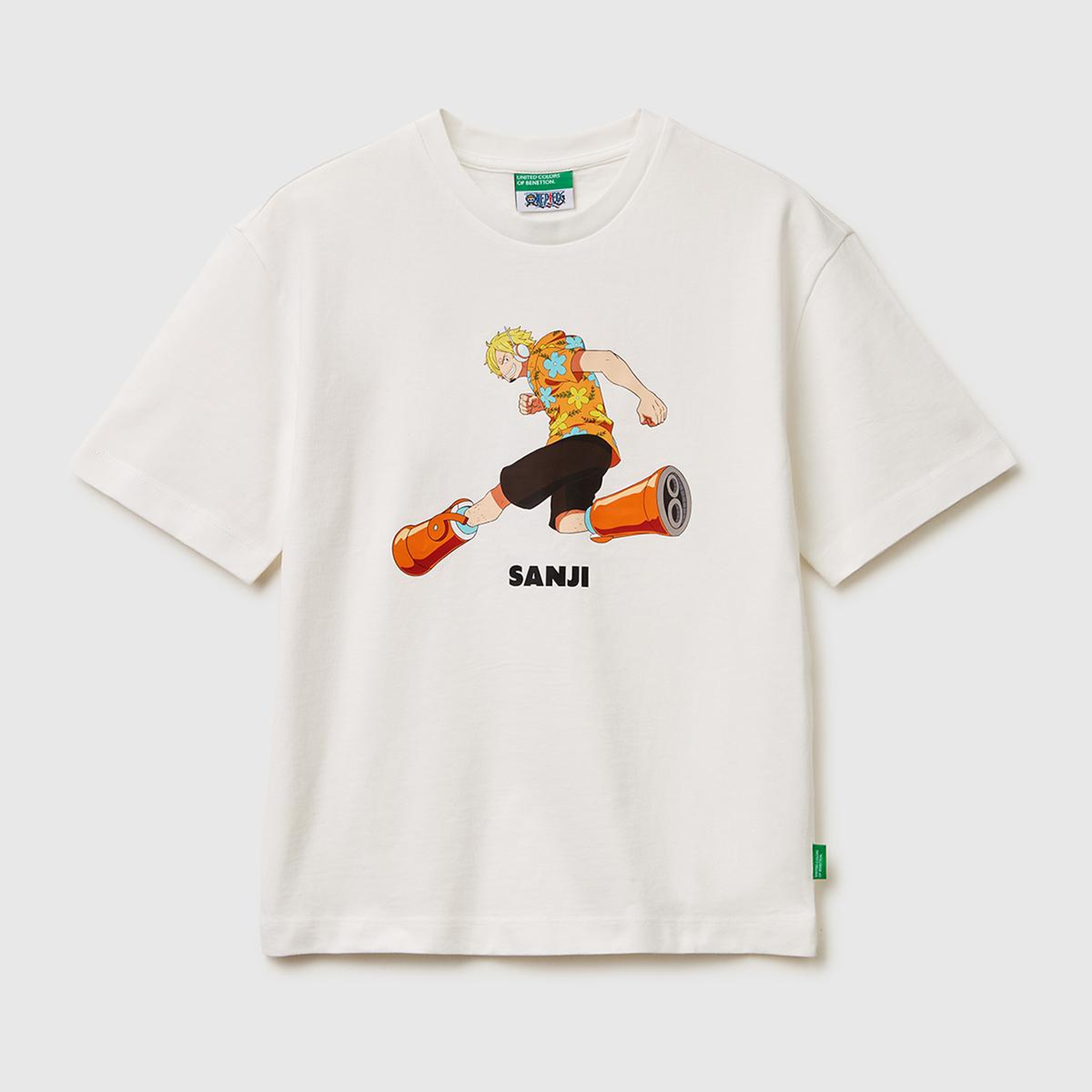 Erkek Çocuk Beyaz Önü ve Arkası One Piece Baskılı Bisiklet Yaka T-Shirt