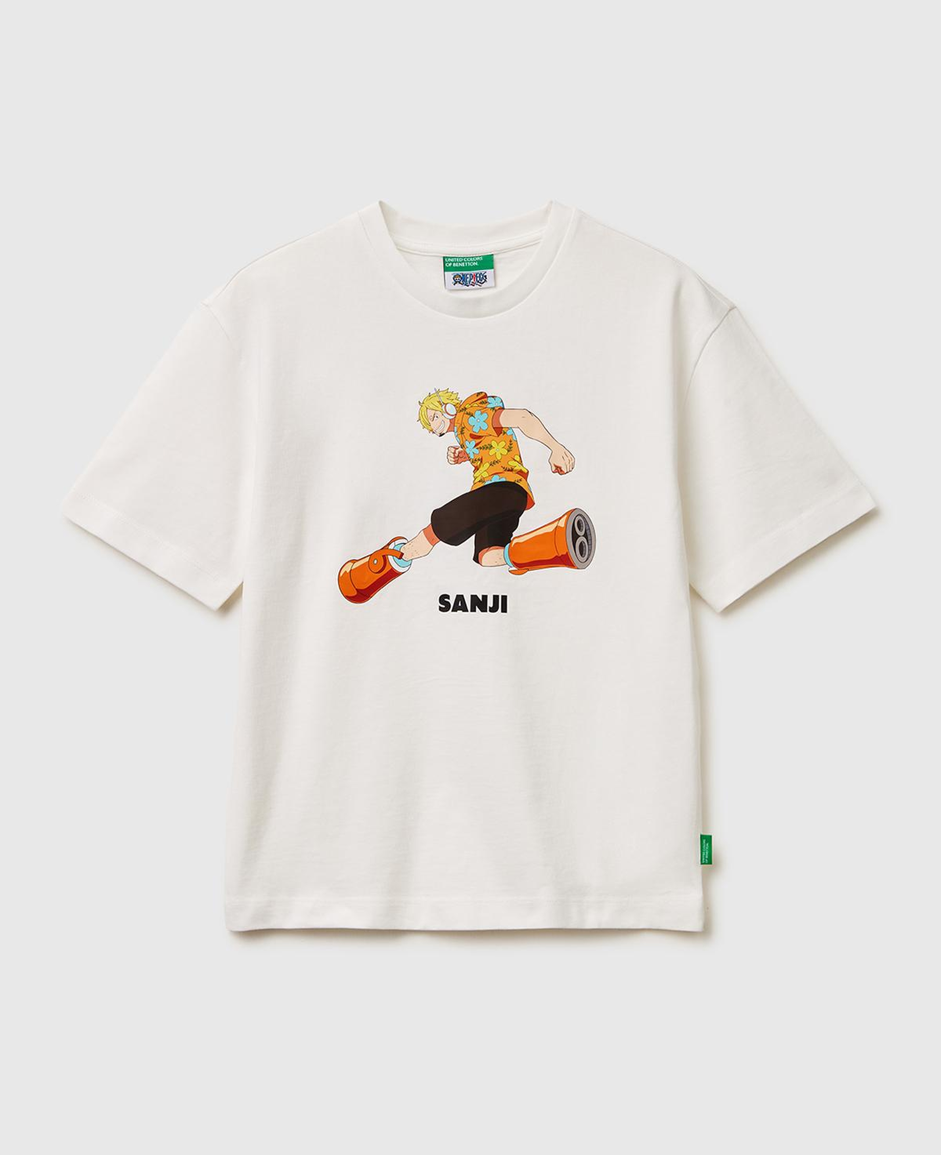 Erkek Çocuk Beyaz Önü ve Arkası One Piece Baskılı Bisiklet Yaka T-Shirt