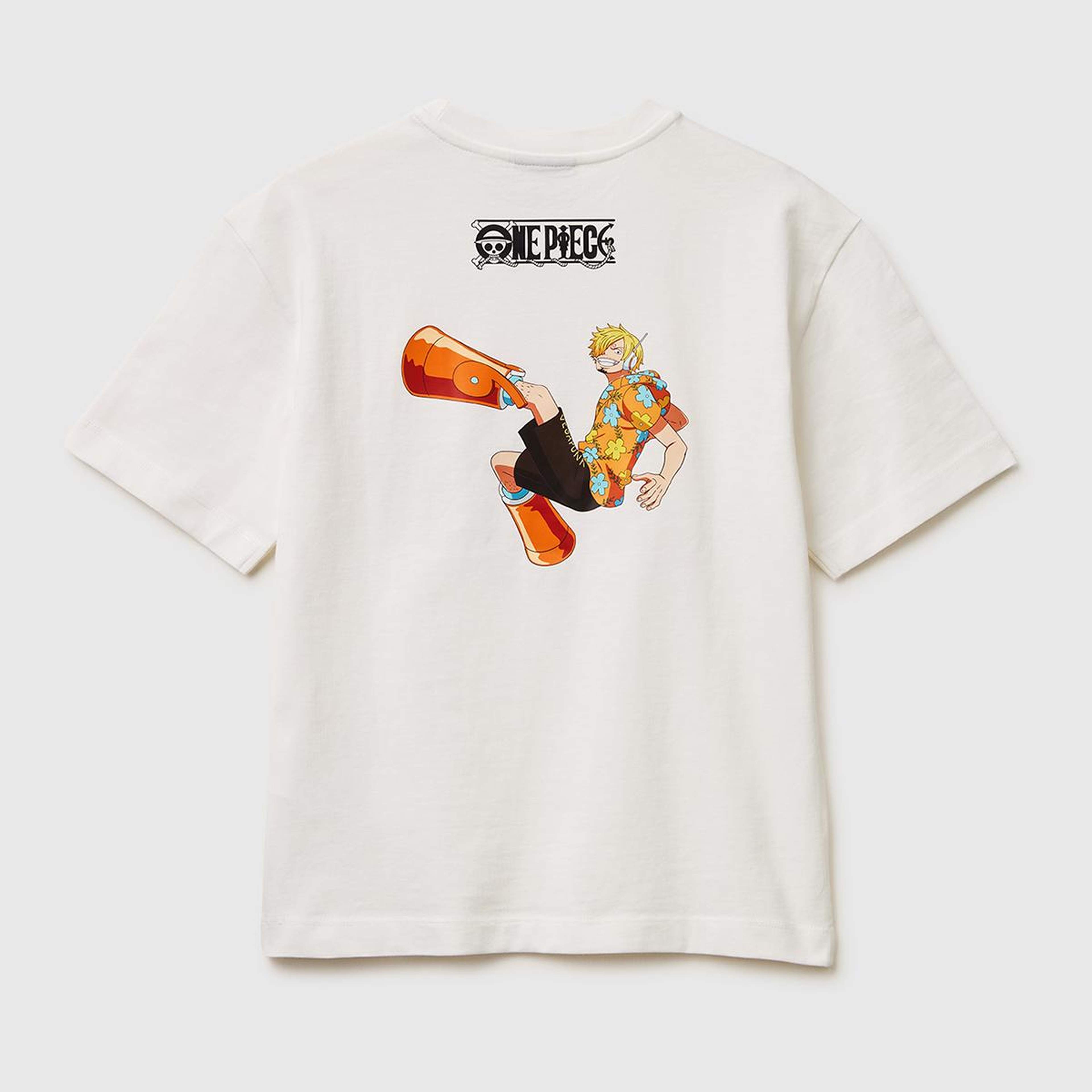 Erkek Çocuk Beyaz Önü ve Arkası One Piece Baskılı Bisiklet Yaka T-Shirt