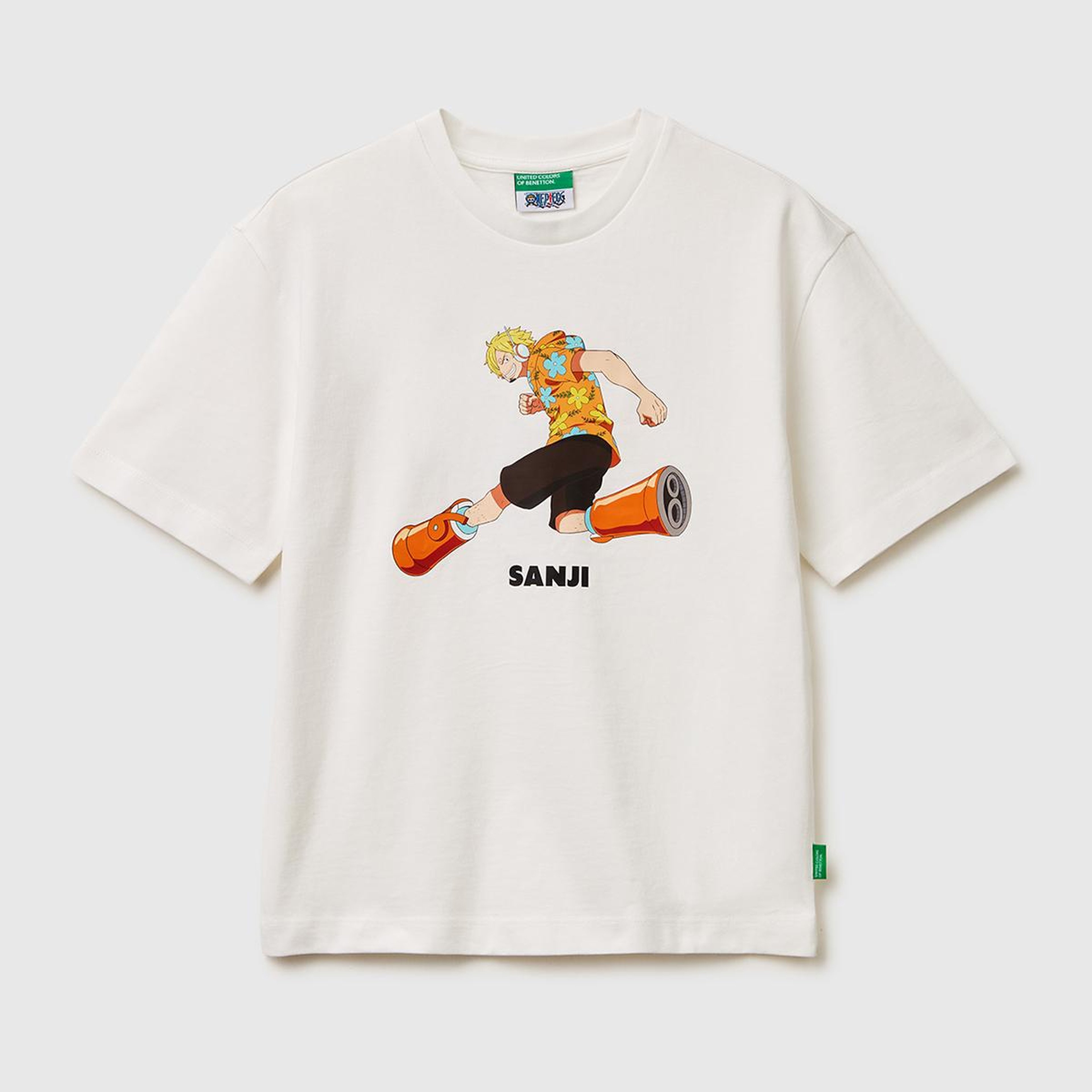 Erkek Çocuk Beyaz Önü ve Arkası One Piece Baskılı Bisiklet Yaka T-Shirt