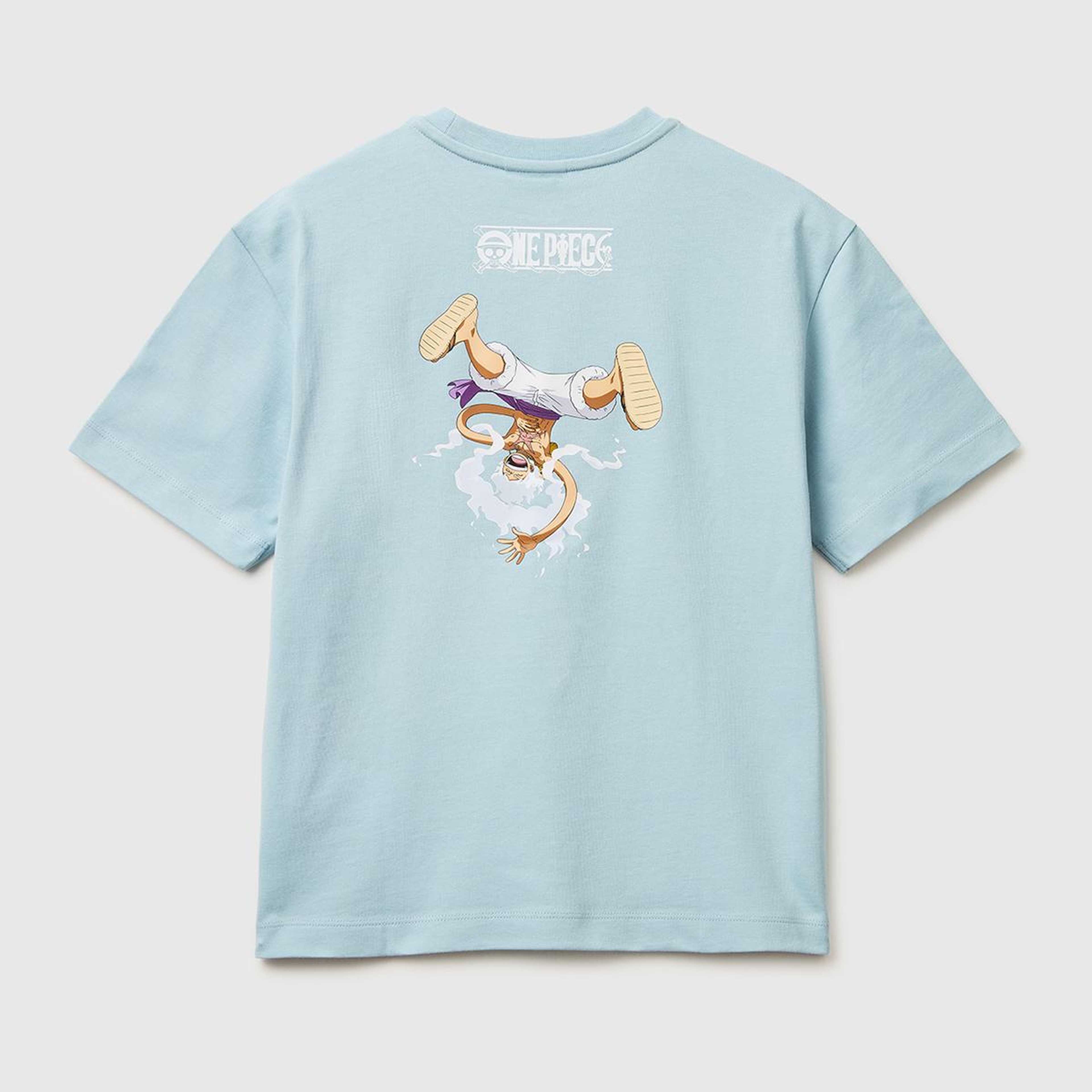 Erkek Çocuk Buz Mavisi Önü ve Arkası One Piece Baskılı Bisiklet Yaka T-Shirt