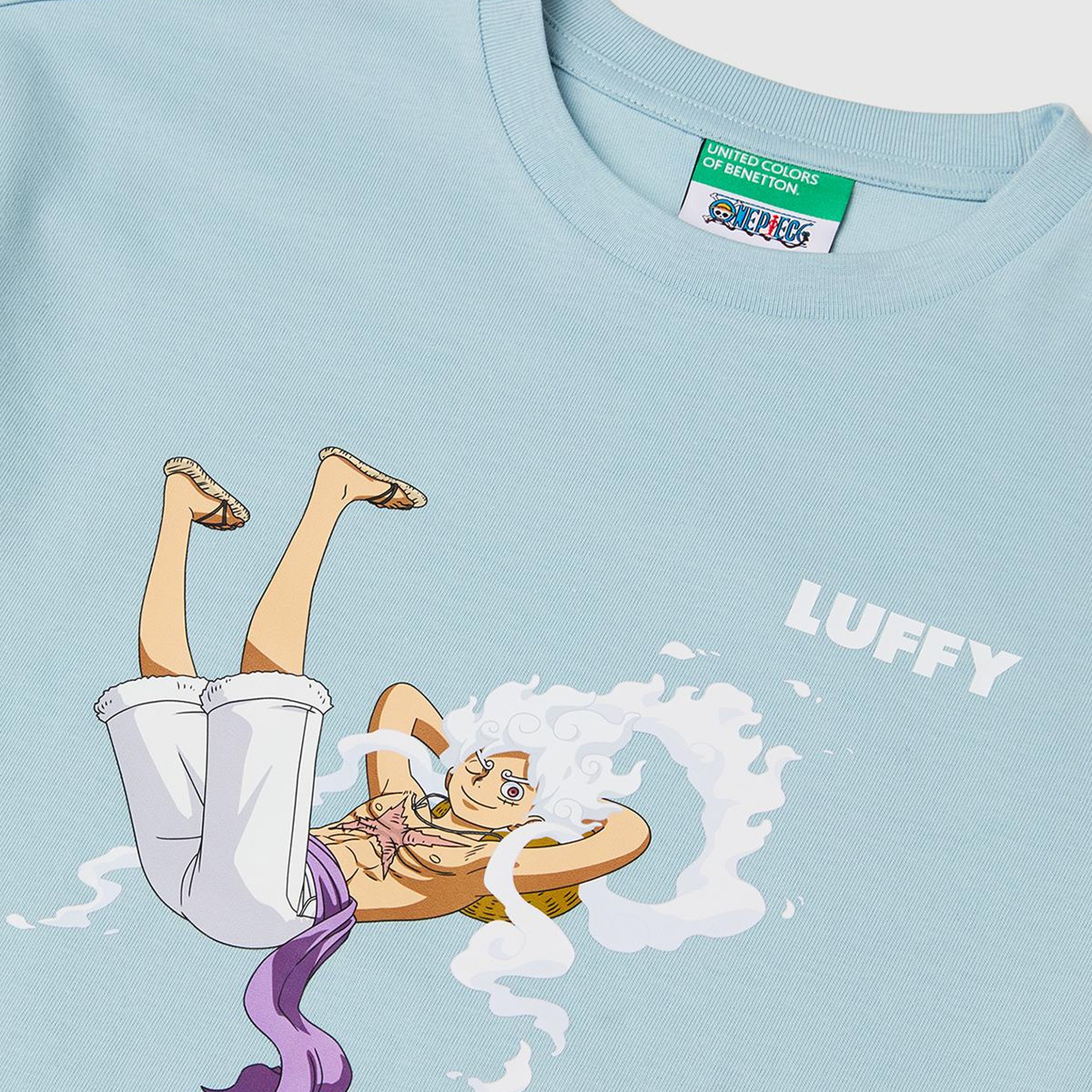 Erkek Çocuk Buz Mavisi Önü ve Arkası One Piece Baskılı Bisiklet Yaka T-Shirt