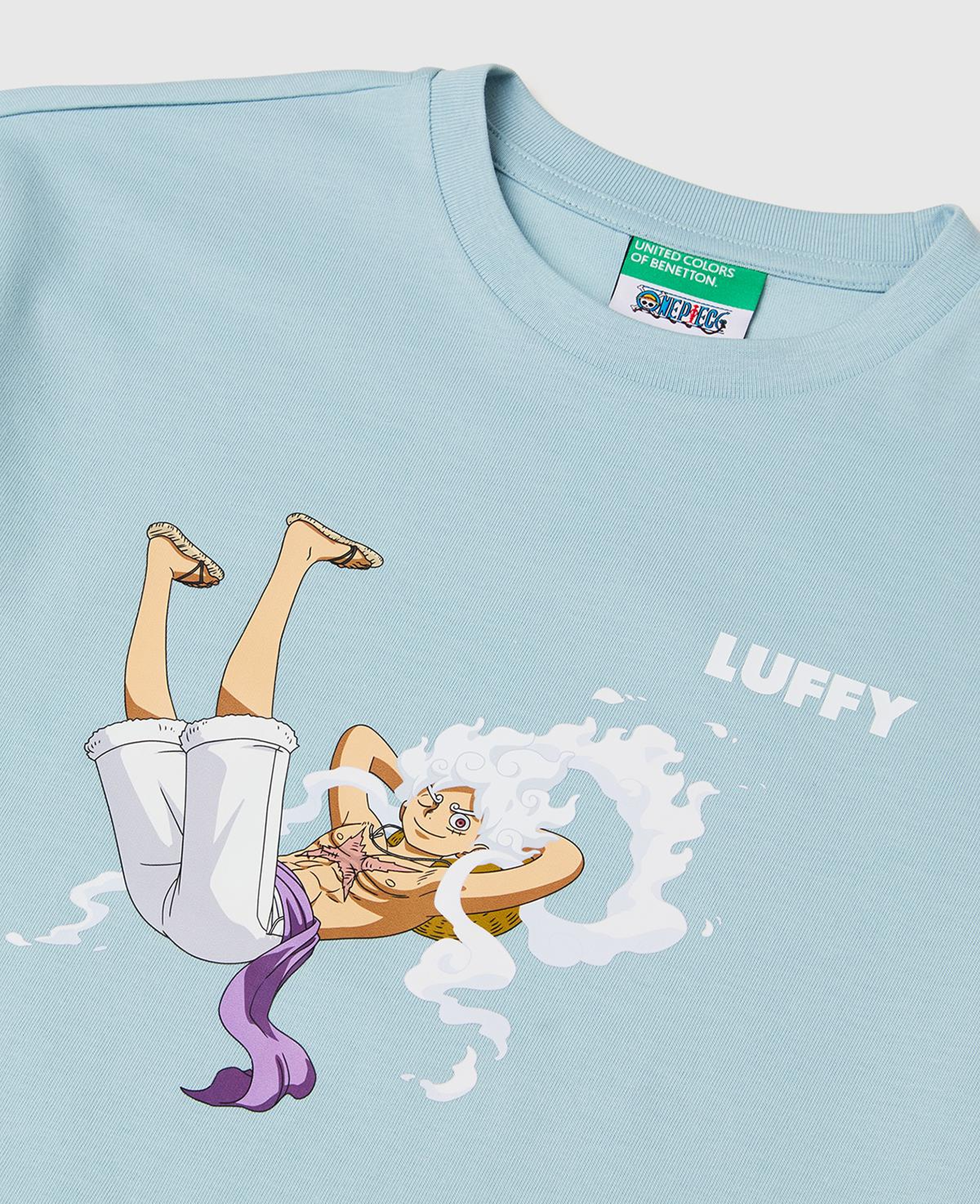 Erkek Çocuk Buz Mavisi Önü ve Arkası One Piece Baskılı Bisiklet Yaka T-Shirt