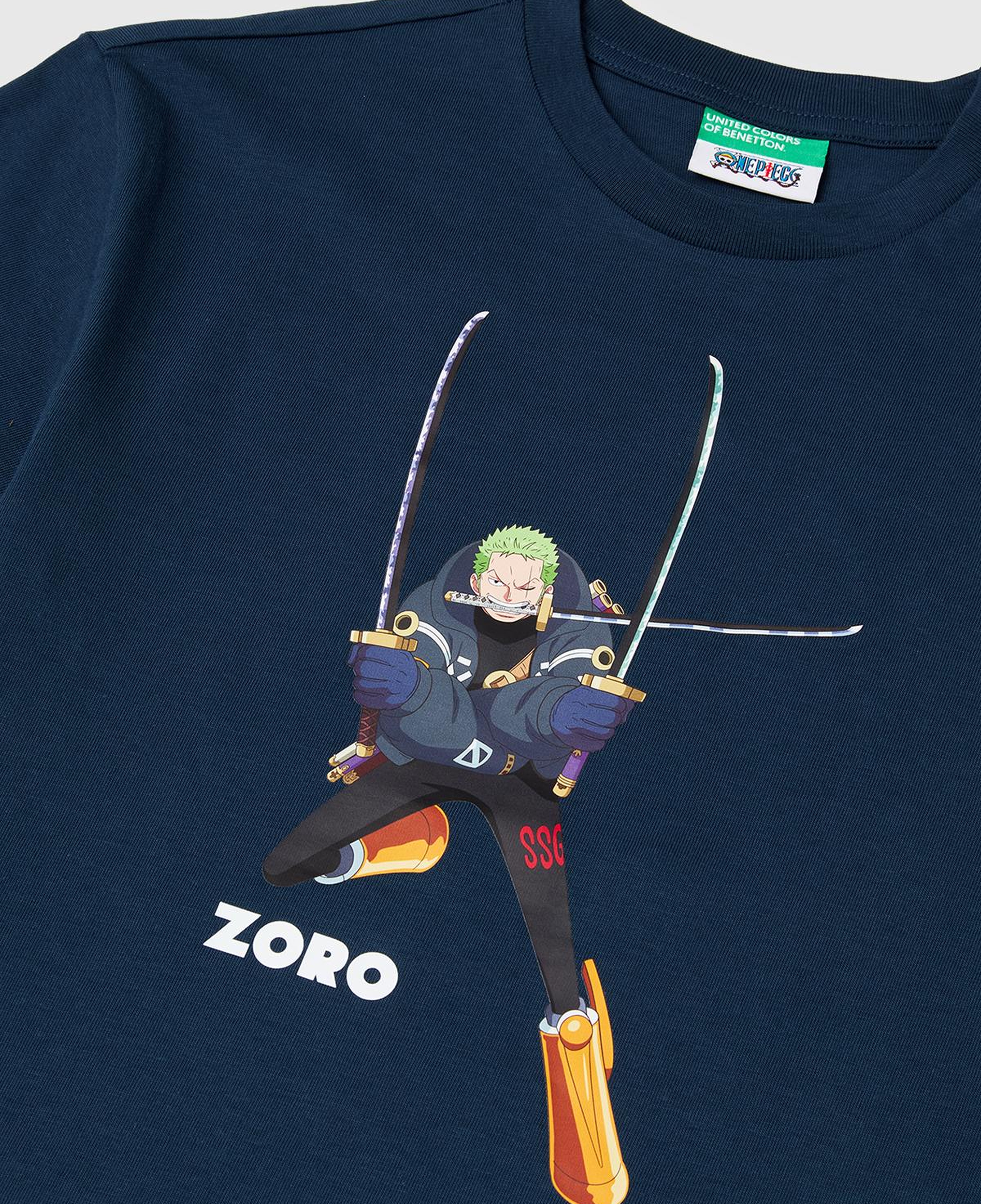 Erkek Çocuk Koyu Lacivert Önü ve Arkası One Piece Baskılı Bisiklet Yaka T-Shirt