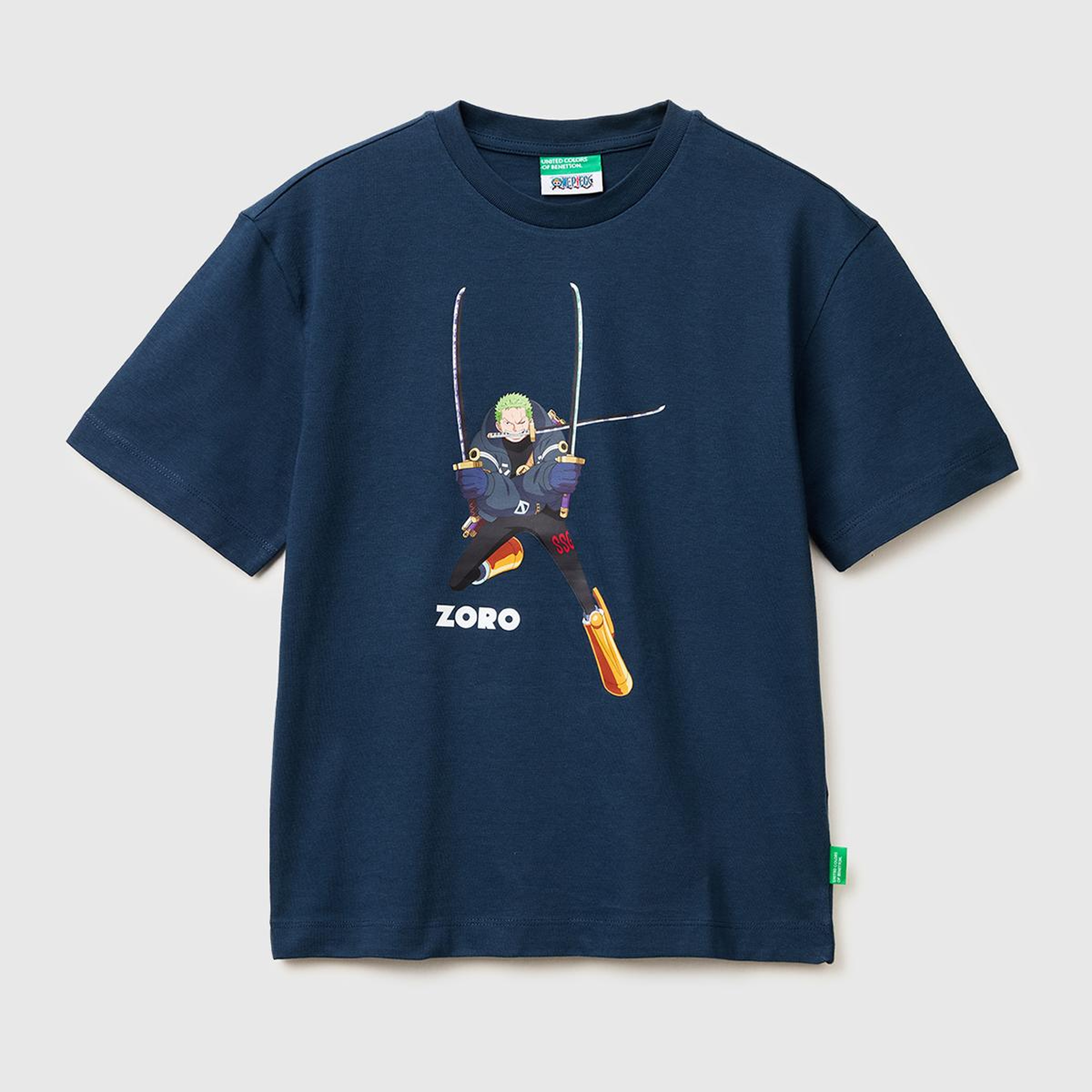 Erkek Çocuk Koyu Lacivert Önü ve Arkası One Piece Baskılı Bisiklet Yaka T-Shirt