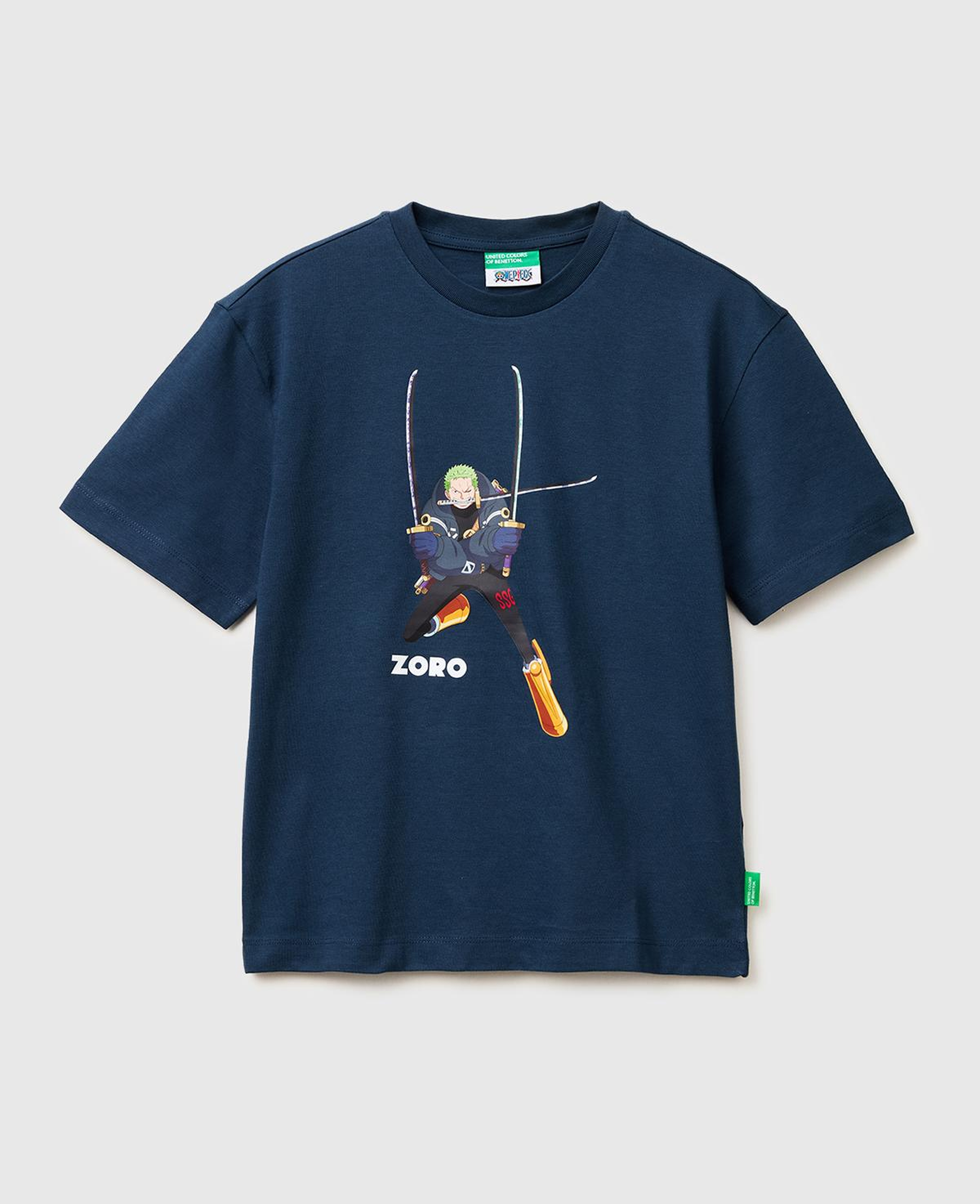 Erkek Çocuk Koyu Lacivert Önü ve Arkası One Piece Baskılı Bisiklet Yaka T-Shirt