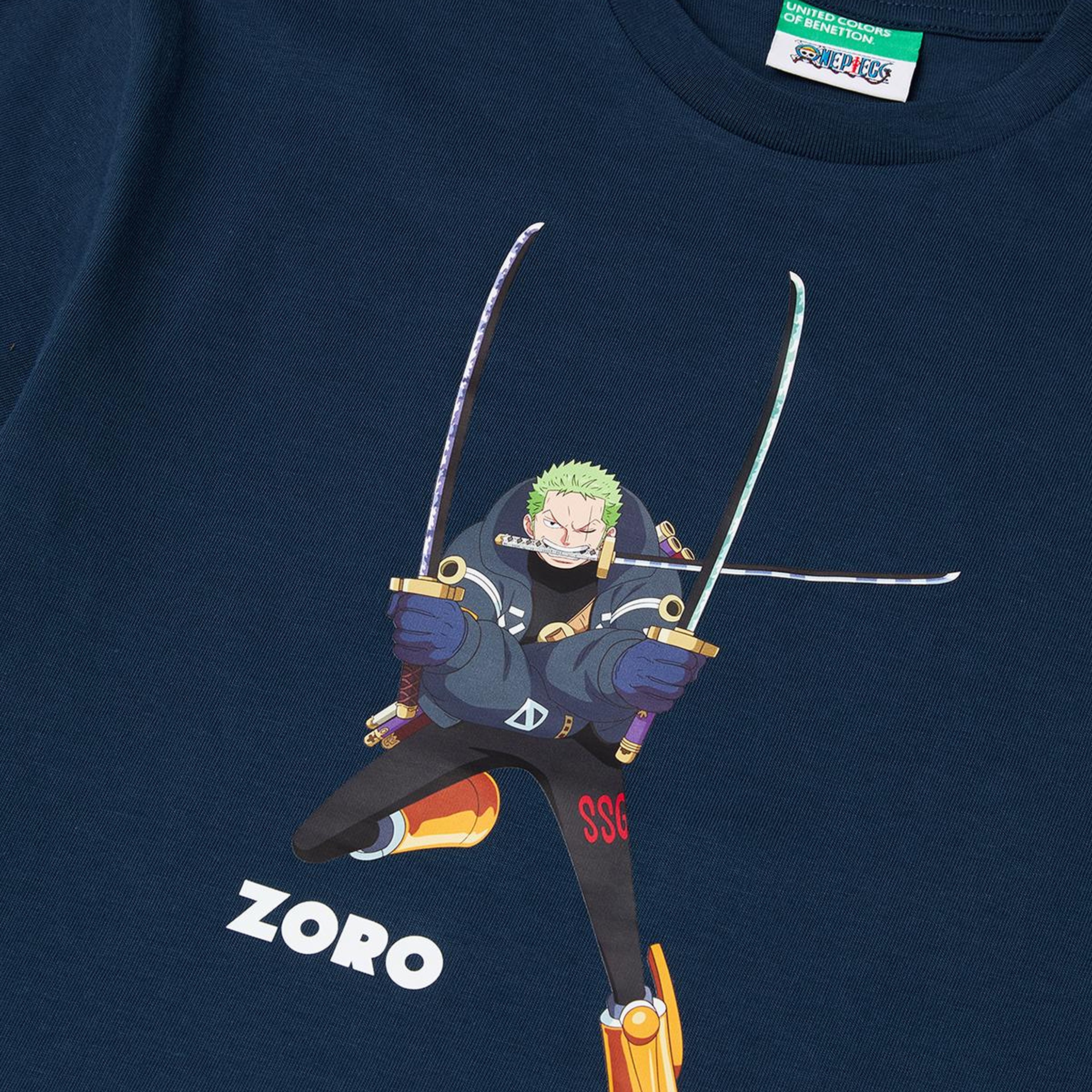 Erkek Çocuk Koyu Lacivert Önü ve Arkası One Piece Baskılı Bisiklet Yaka T-Shirt