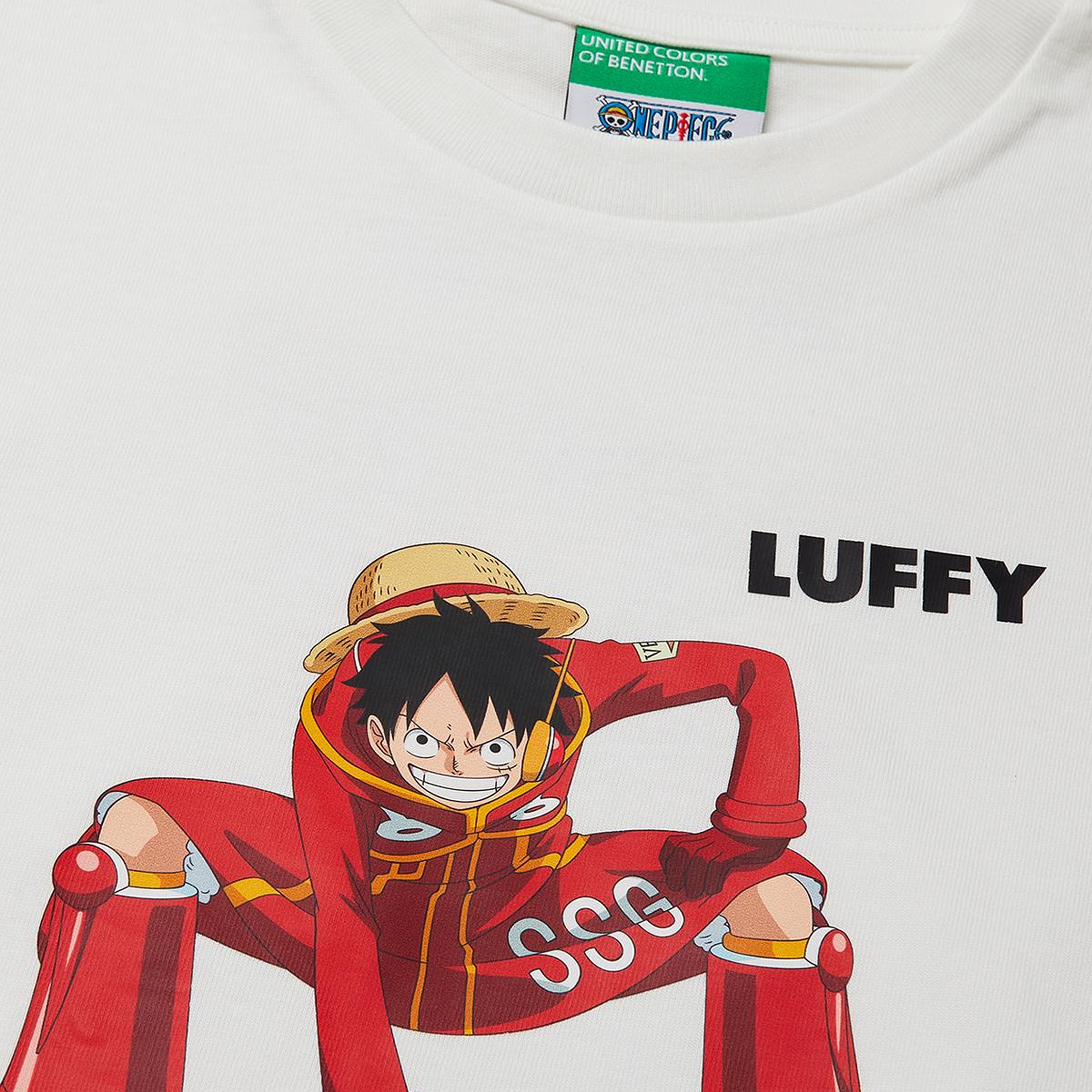Erkek Çocuk Ekru Önü ve Arkası One Piece Baskılı Bisiklet Yaka T-Shirt