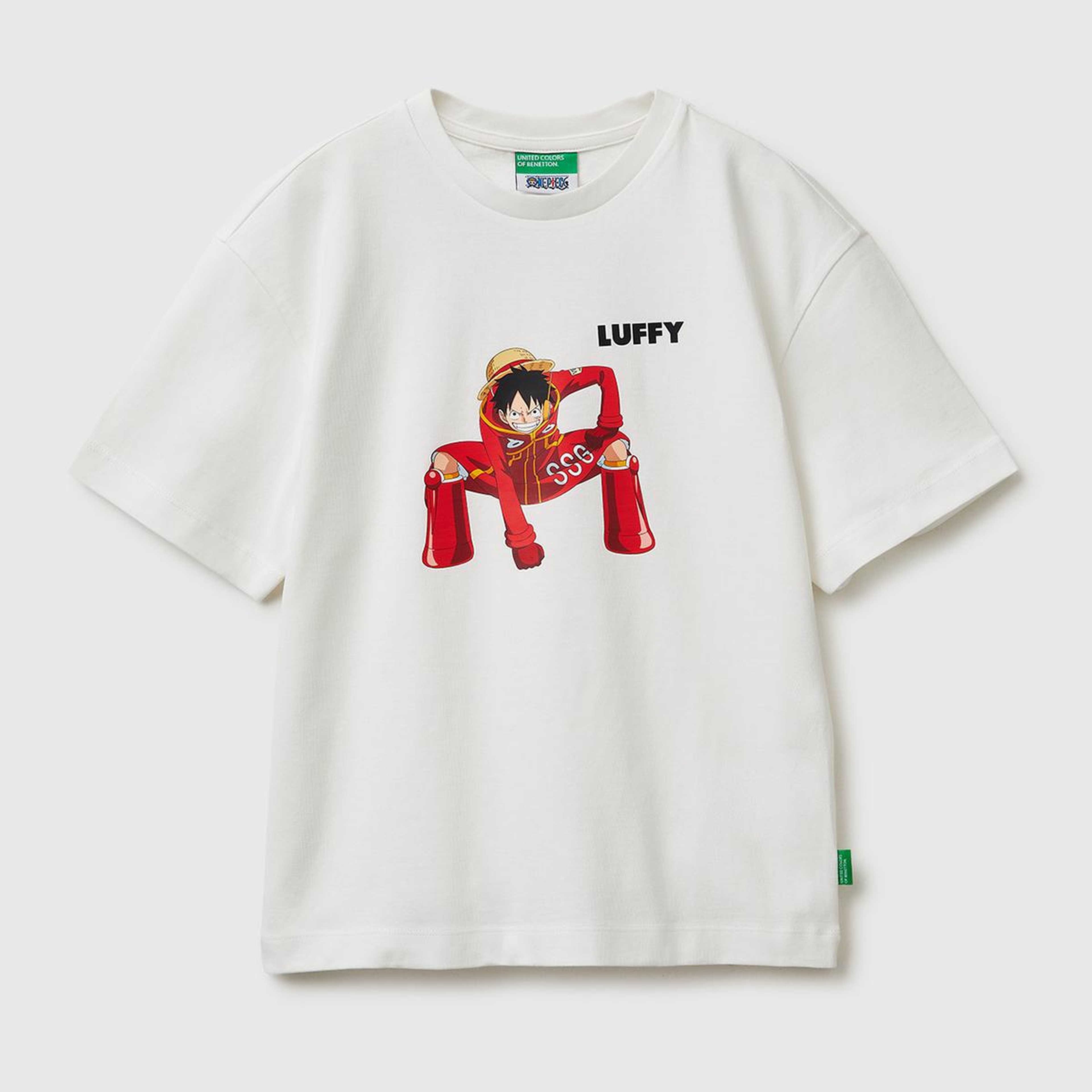 Erkek Çocuk Ekru Önü ve Arkası One Piece Baskılı Bisiklet Yaka T-Shirt