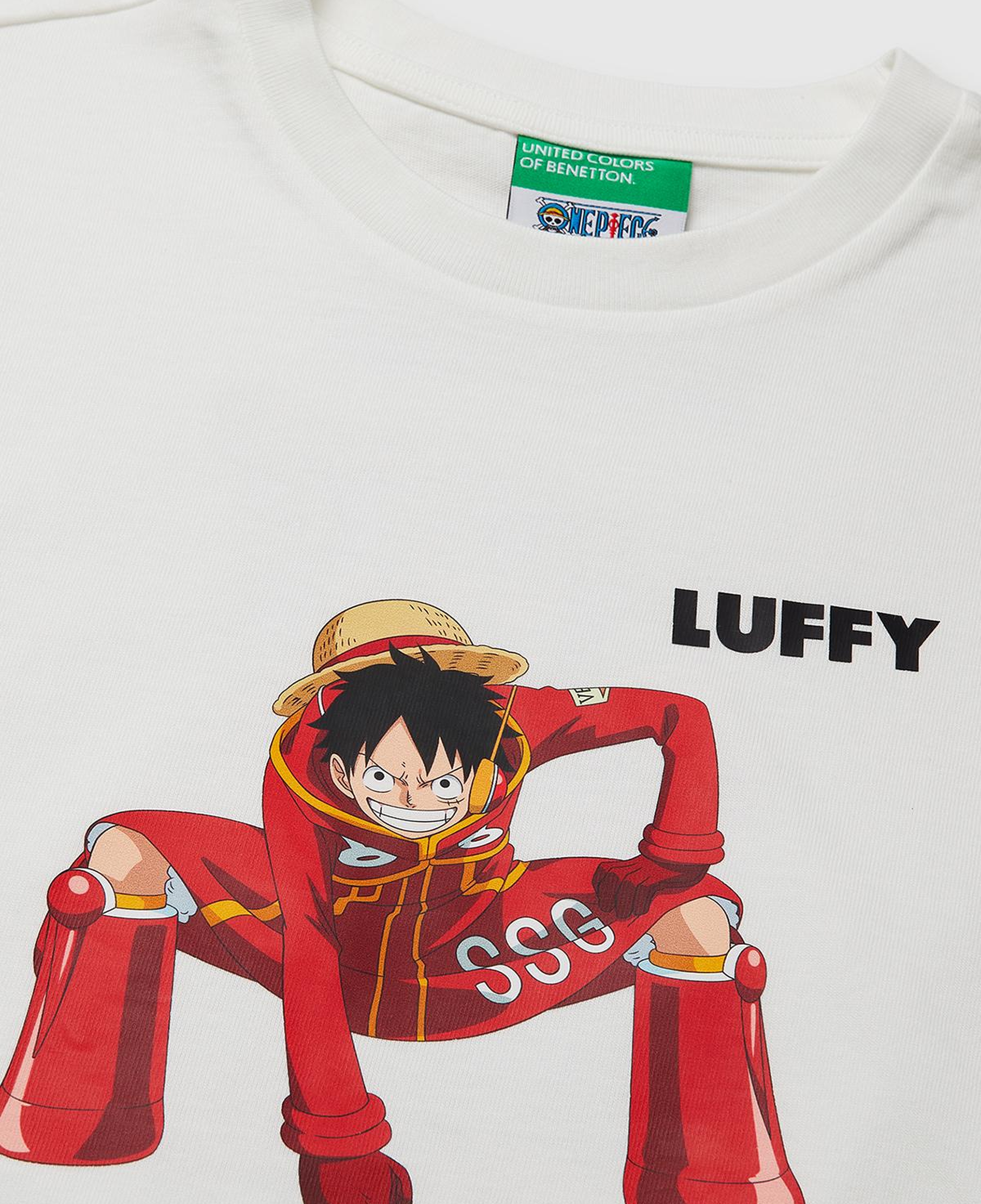 Erkek Çocuk Ekru Önü ve Arkası One Piece Baskılı Bisiklet Yaka T-Shirt