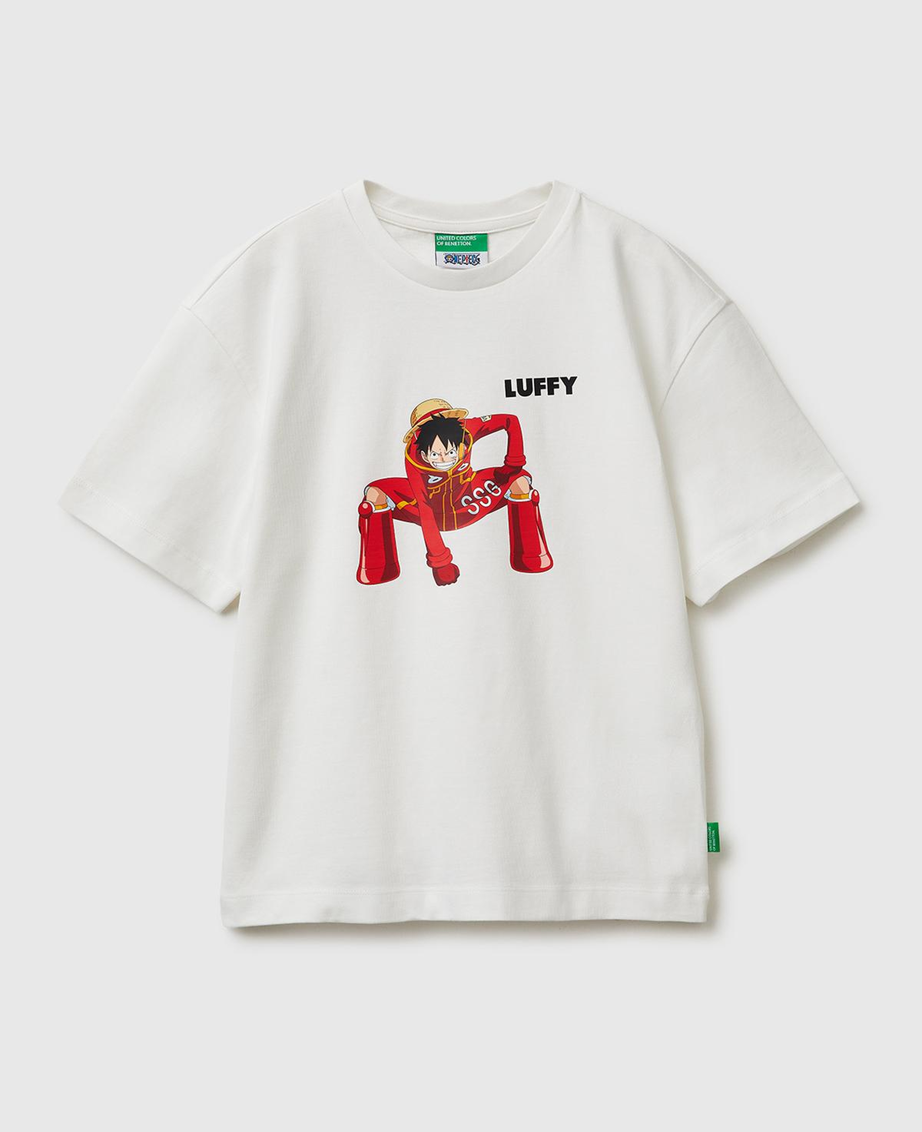 Erkek Çocuk Ekru Önü ve Arkası One Piece Baskılı Bisiklet Yaka T-Shirt