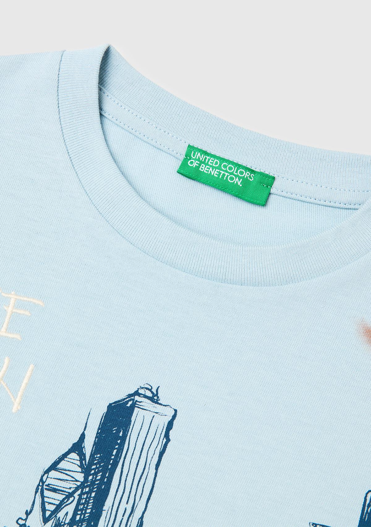 Erkek Çocuk Buz Mavisi Çift Kollu Baskılı Bisiklet Yaka T-Shirt