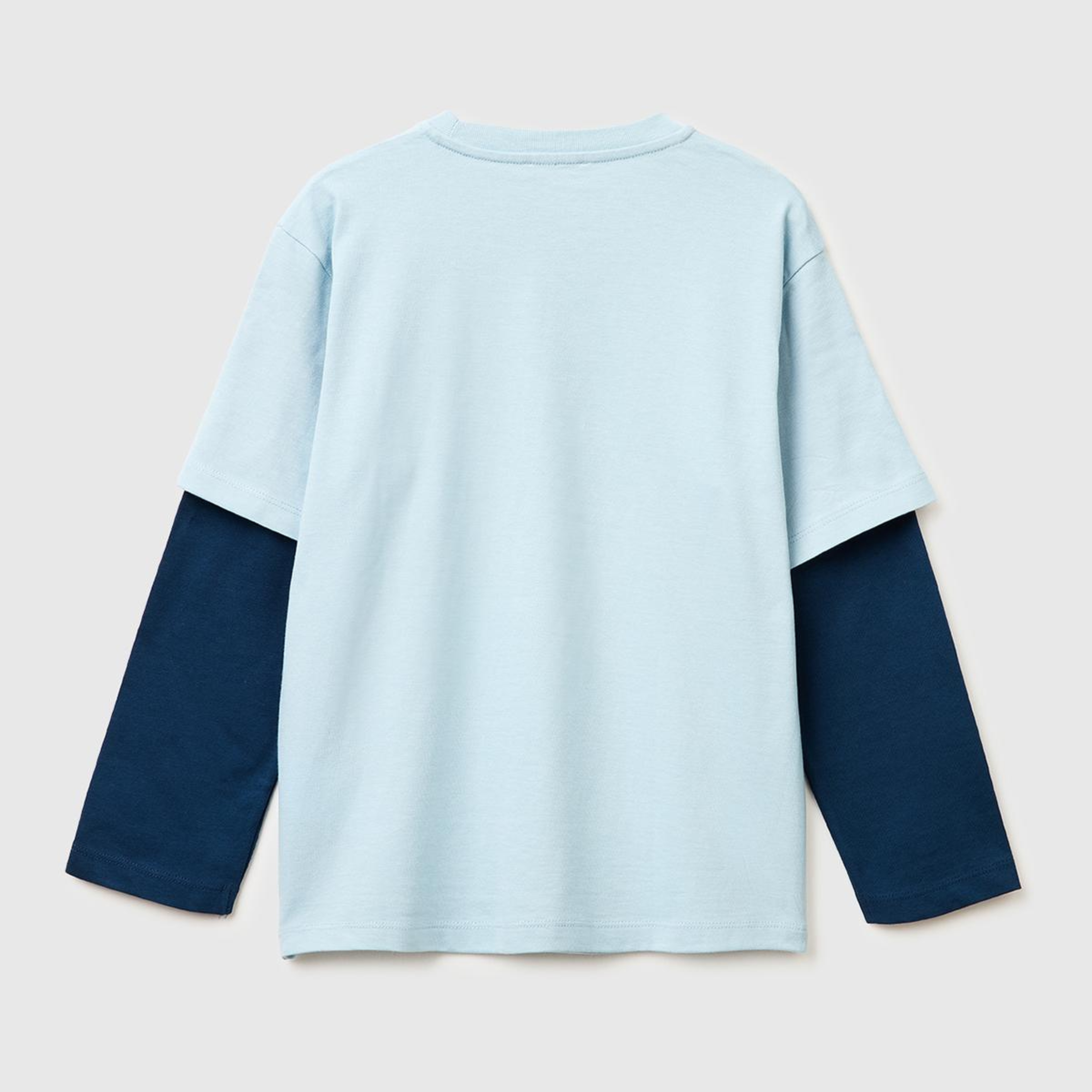 Erkek Çocuk Buz Mavisi Çift Kollu Baskılı Bisiklet Yaka T-Shirt