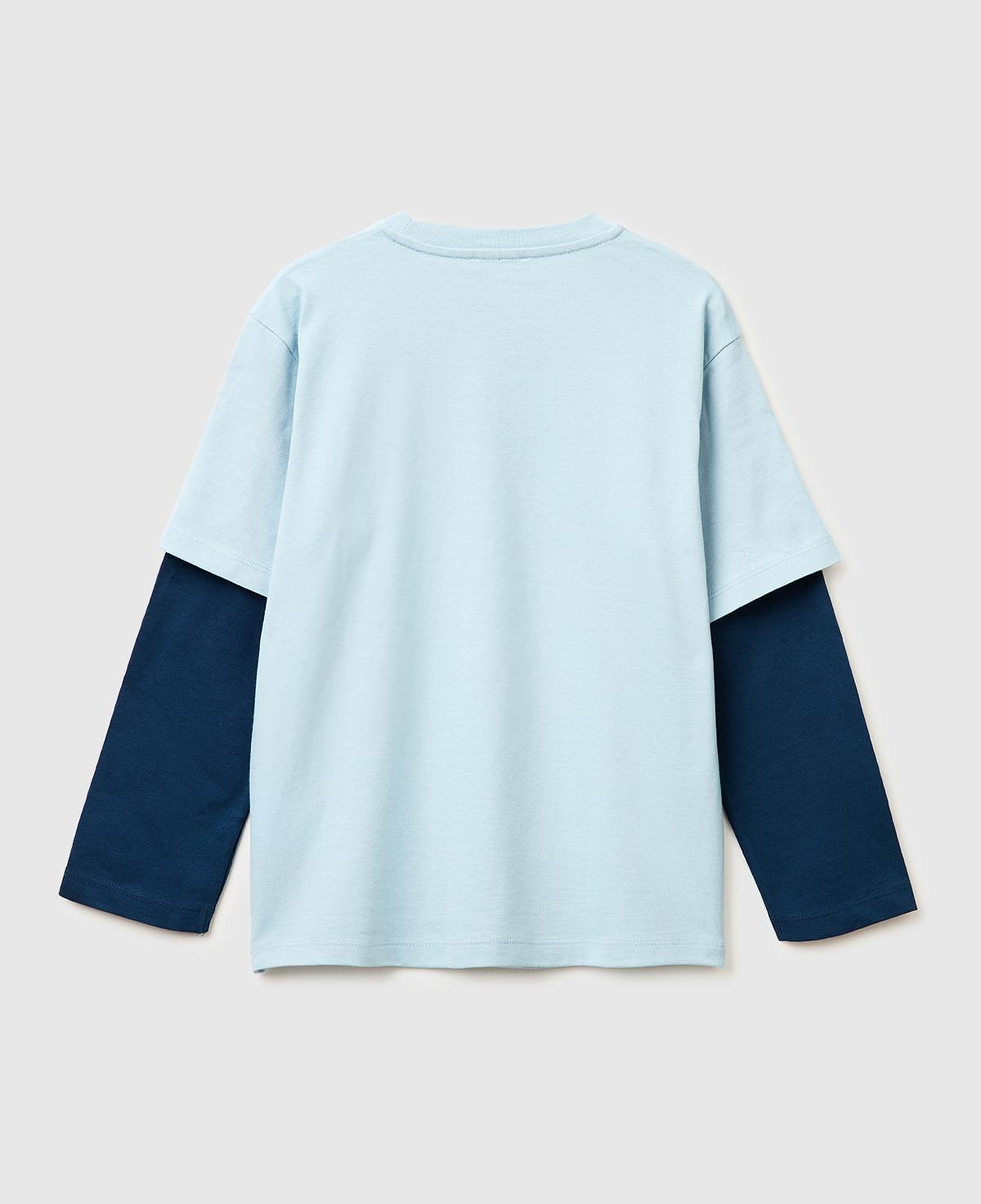 Erkek Çocuk Buz Mavisi Çift Kollu Baskılı Bisiklet Yaka T-Shirt