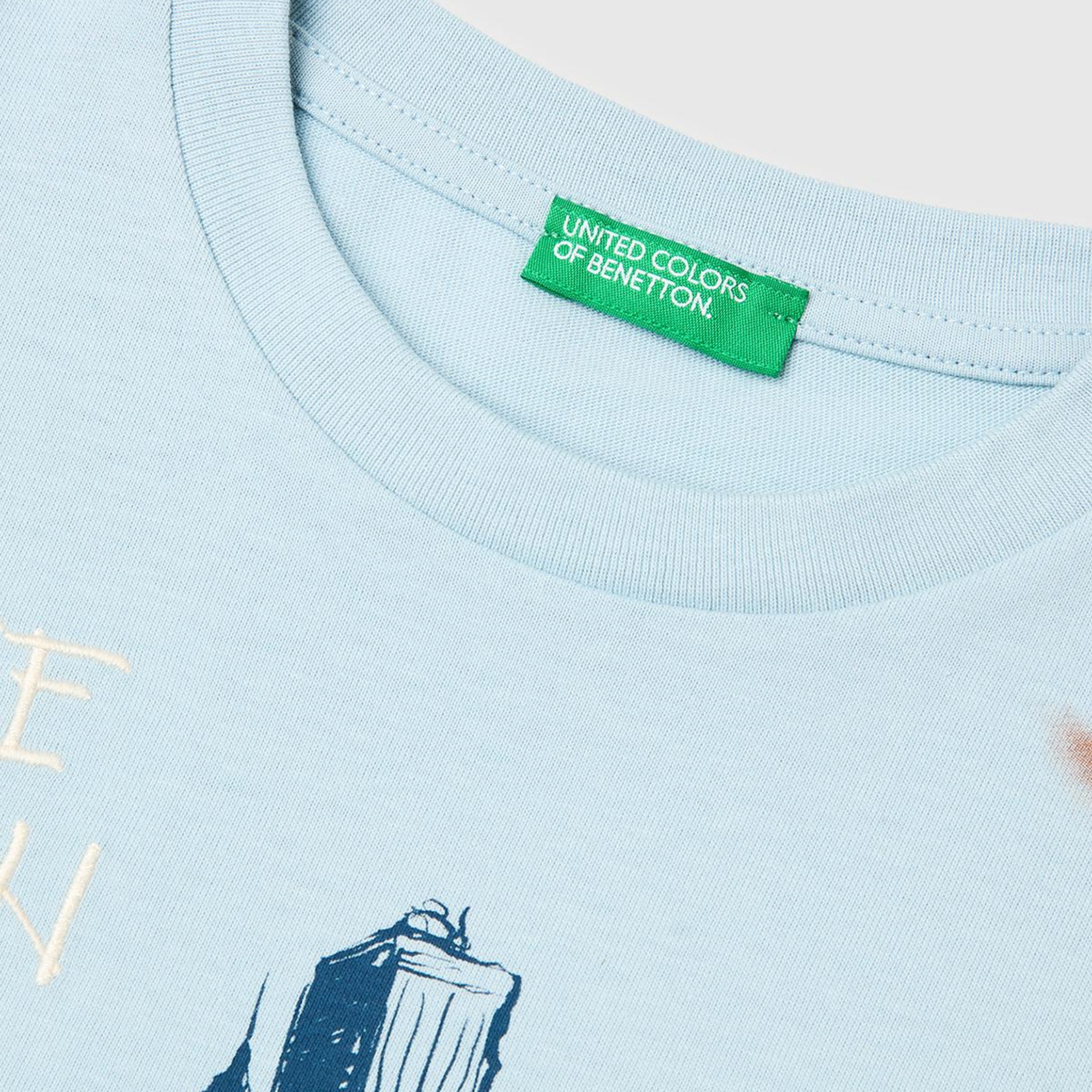Erkek Çocuk Buz Mavisi Çift Kollu Baskılı Bisiklet Yaka T-Shirt
