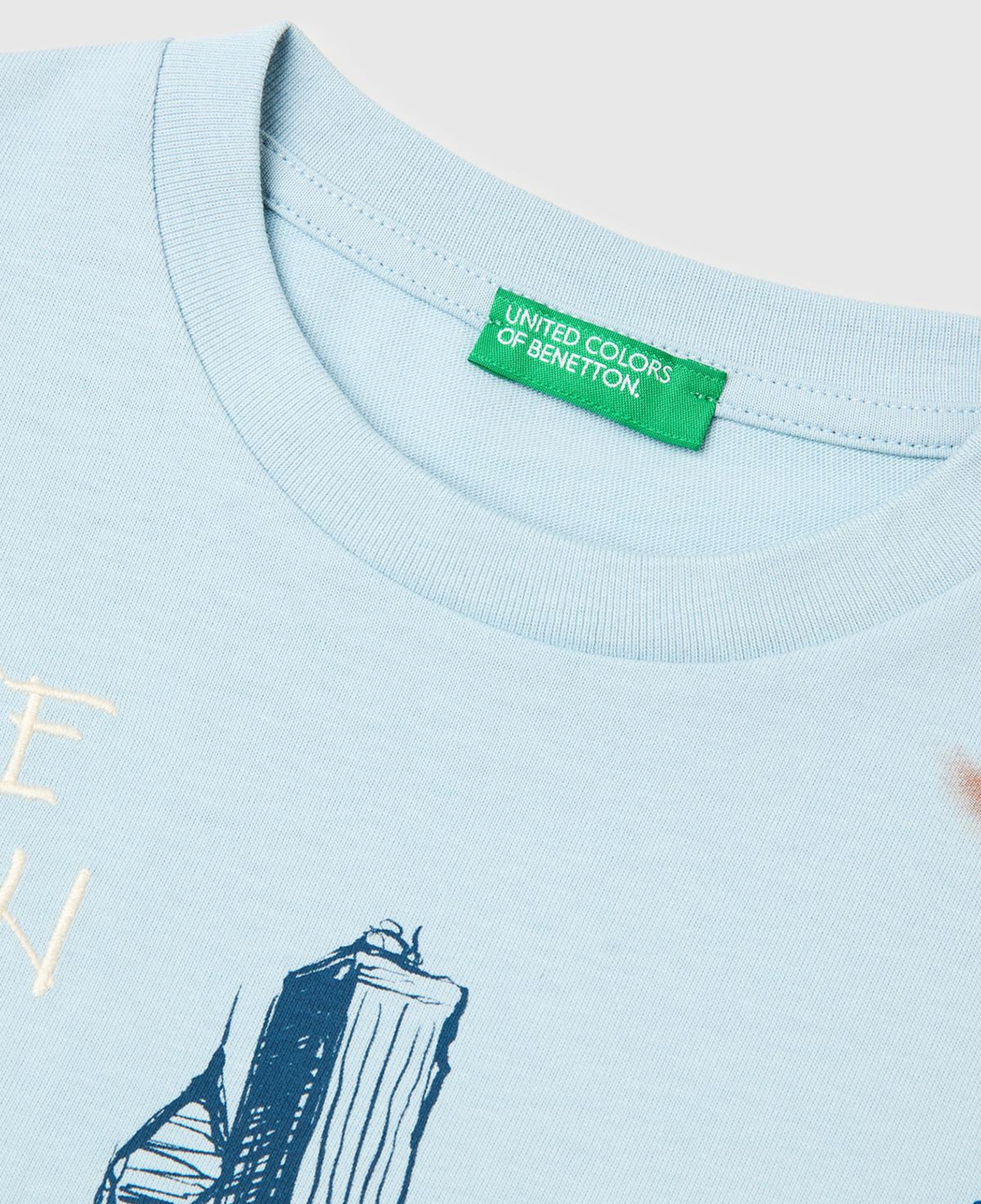 Erkek Çocuk Buz Mavisi Çift Kollu Baskılı Bisiklet Yaka T-Shirt