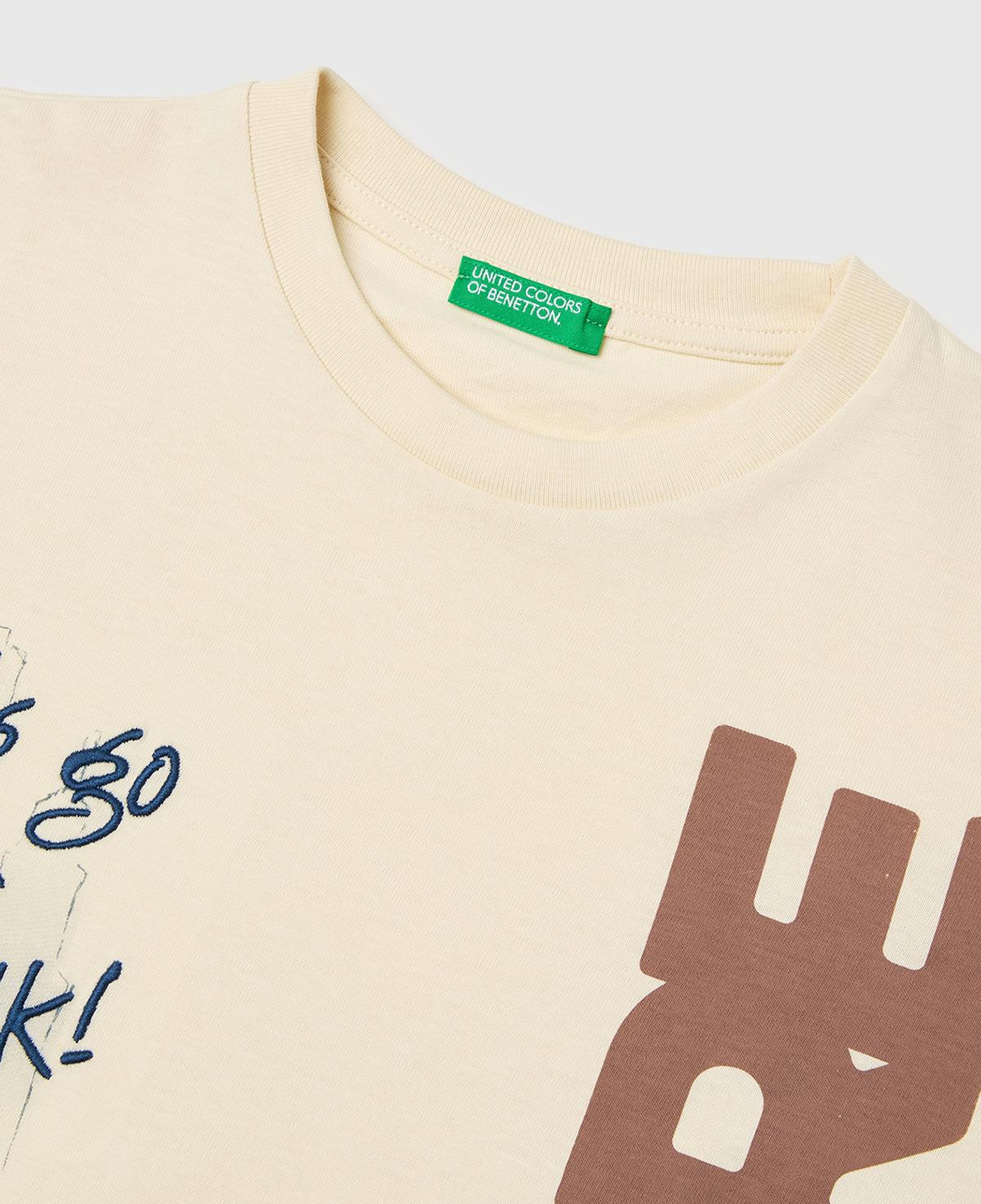 Erkek Çocuk Krem Çift Kollu Baskılı Bisiklet Yaka T-Shirt