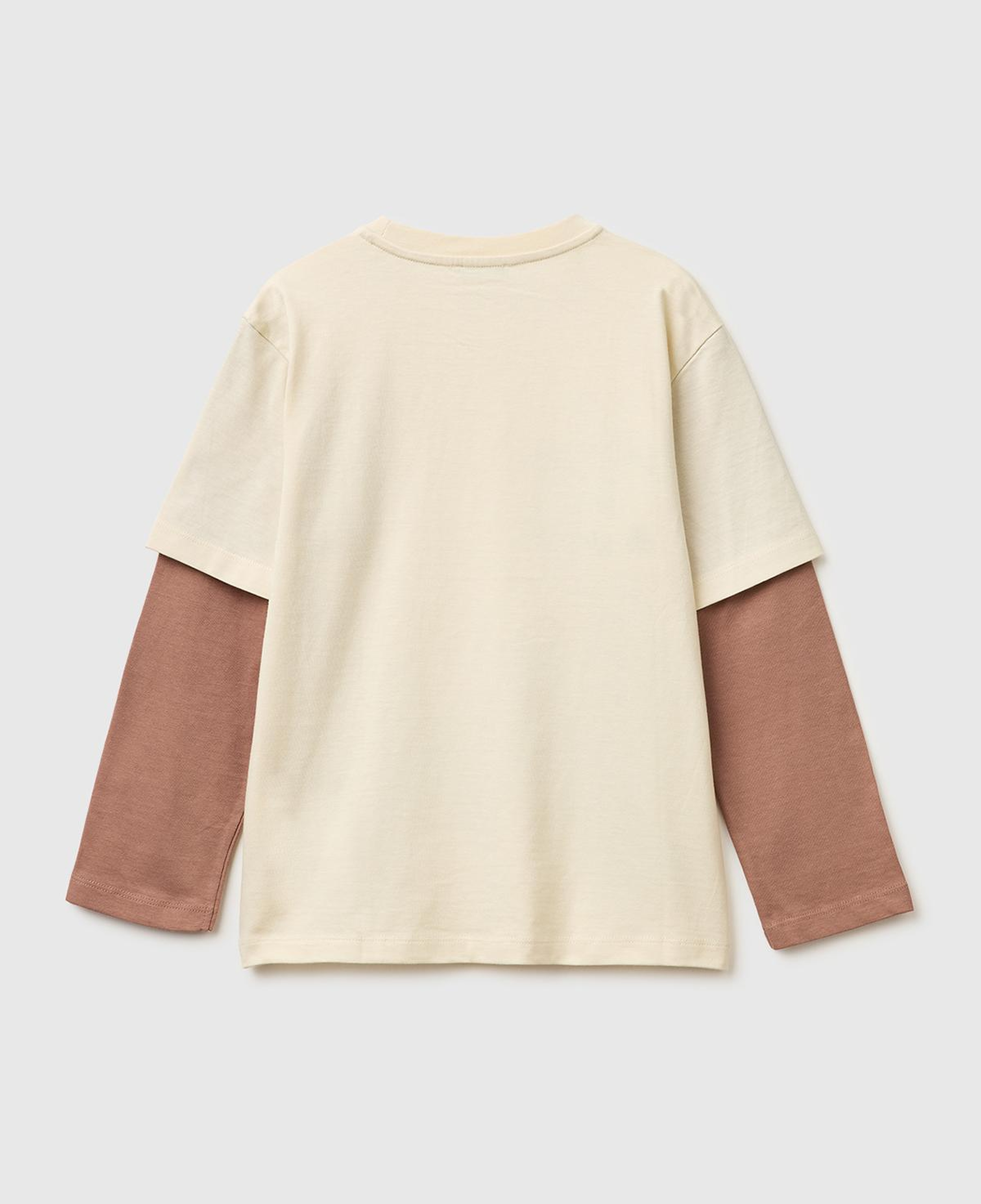 Erkek Çocuk Krem Çift Kollu Baskılı Bisiklet Yaka T-Shirt