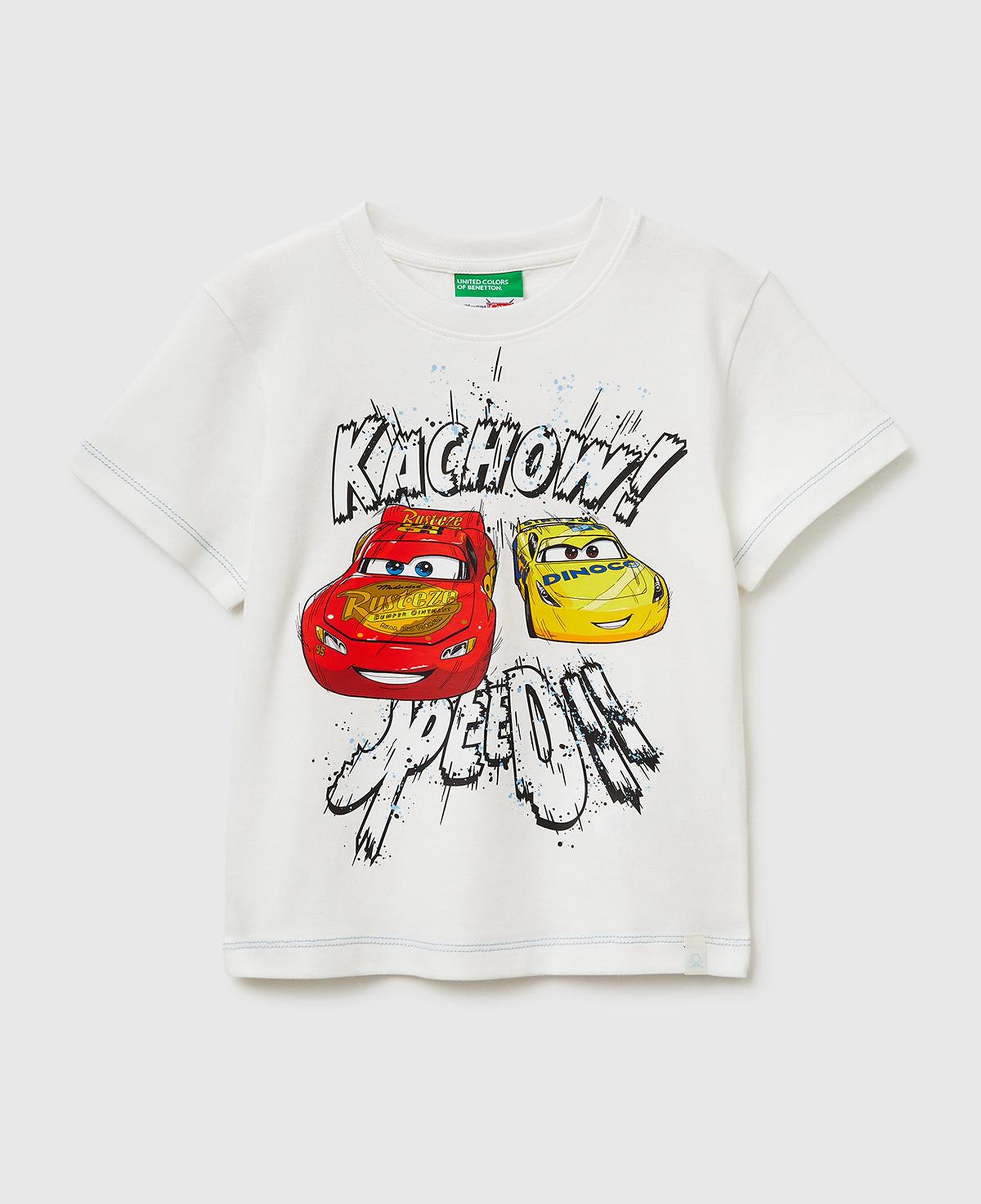 Erkek Çocuk Beyaz Çok Renkli Baskılı Etek Ucu Logolu Bisiklat Yaka T-Shirt